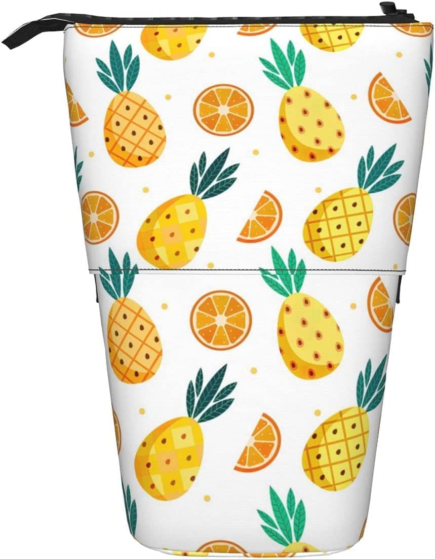 Retractable Pop-Up Stationery Pouch - Summer Pineapple Design, Expandable Pencil Case with Stand for School & Office - Portable Storage for Pens, Pencils & Supplies | Perfect for Students, Work & Travel