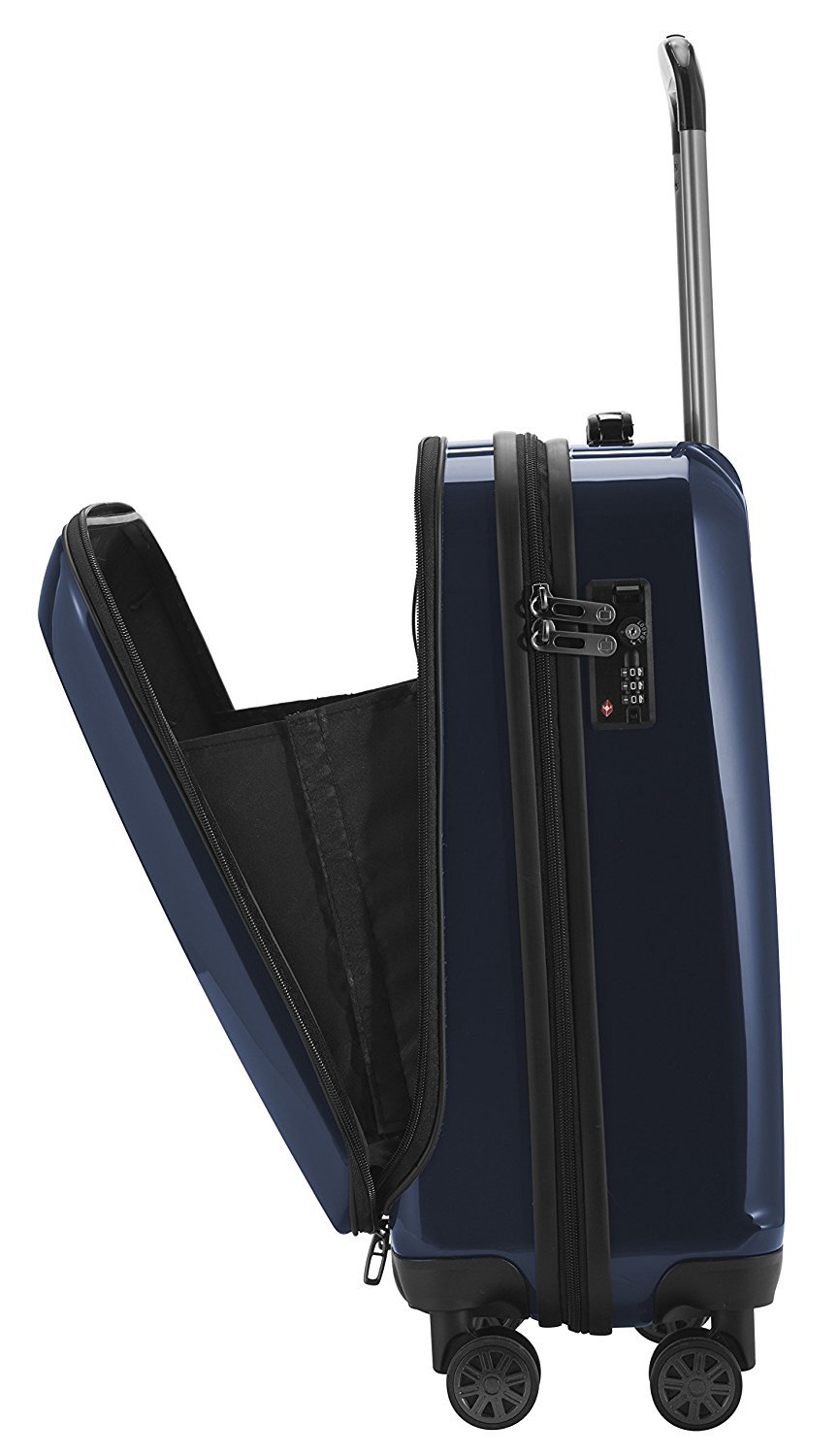 Premium 55cm Dark Blue Glossy Carry-On Luggage - Lightweight Cabin Suitcase for Business Travel & Weekend Getaways | TSA Approved, Spinner Wheels, Durable Polycarbonate Shell