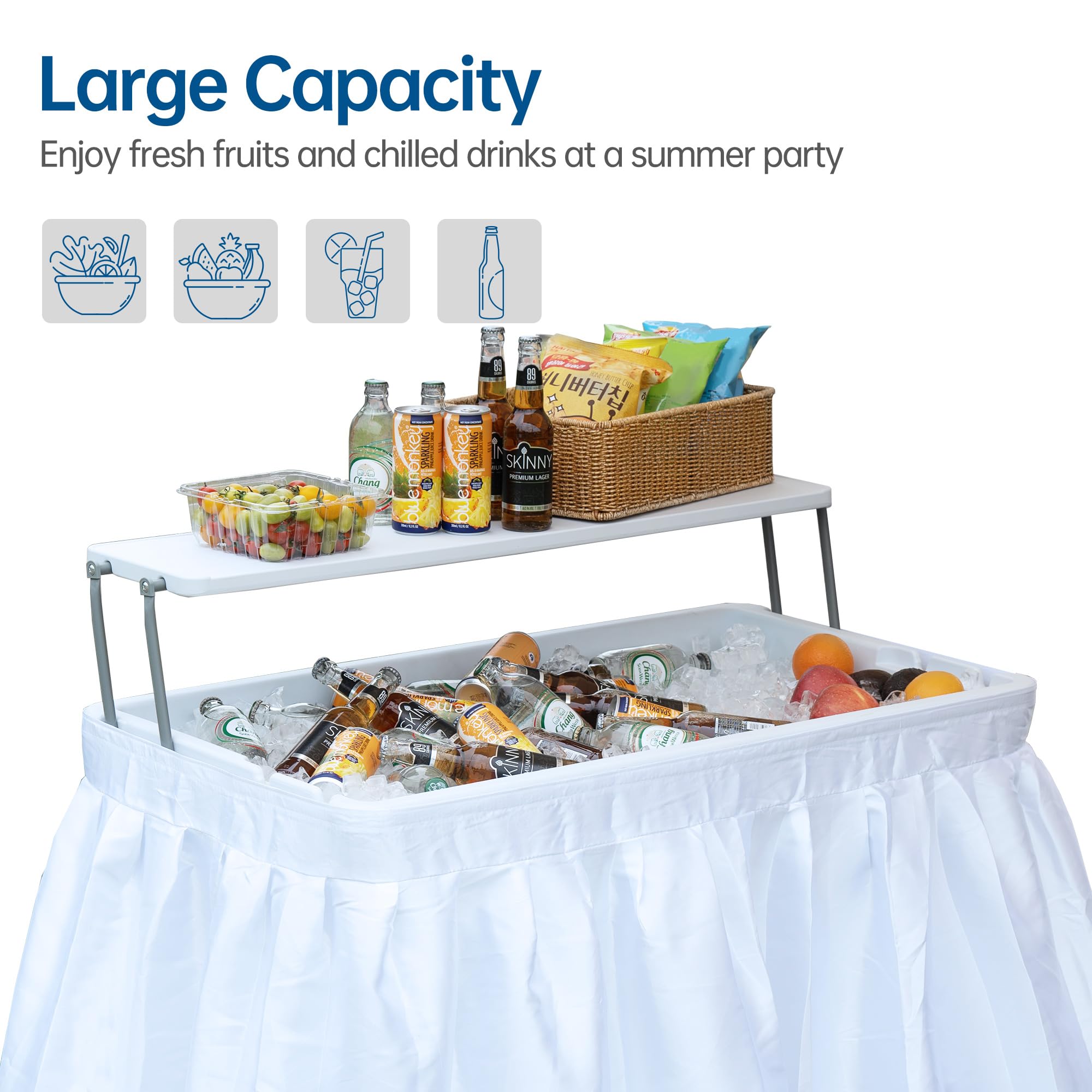 **Portable Folding Ice Cooler Table with Removable Skirt, Large Sink & Drain – Perfect for Outdoor BBQs, Camping & Tailgating Parties**