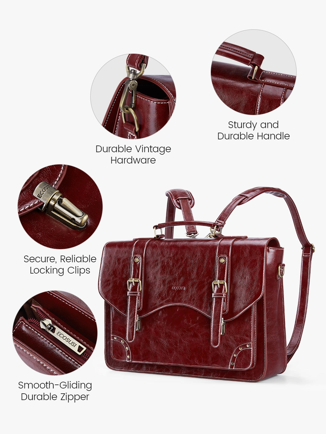 Vintage Style 15.6 Inch Leather Briefcase for Men - Classic Business Laptop Bag with Rivet Details - Perfect for Office, Travel & Daily Commute