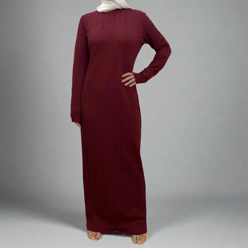 Muslim Women's Winter Abaya Underdress - Modest Inner Slip Dress for Prayer & Daily Wear | Warm Long Sleeve Sweater Dress for Hijab Fashion