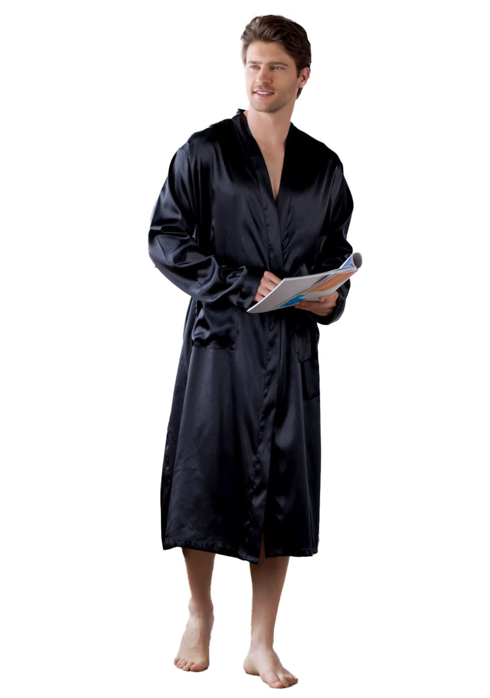 Men's Silk-Like Long Cardigan Pajama Set - Breathable Ice Silk Sleepwear for Home & Lounge - Perfect for Relaxing, Lounging & Sleepwear Comfort