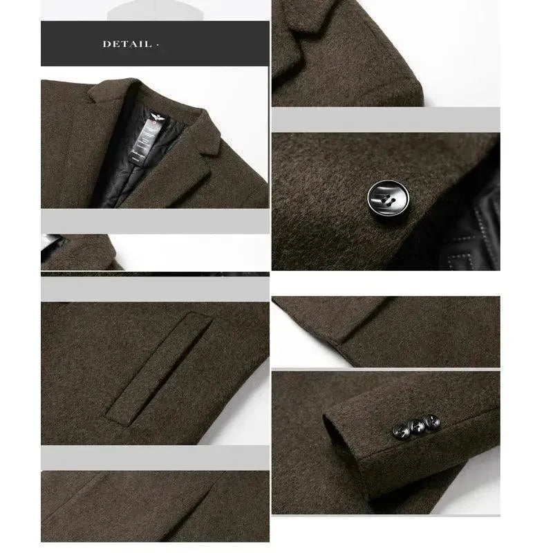 Premium Solid Wool Men's Winter Coat - Warm & Stylish Outerwear for Business, Travel & Formal Occasions