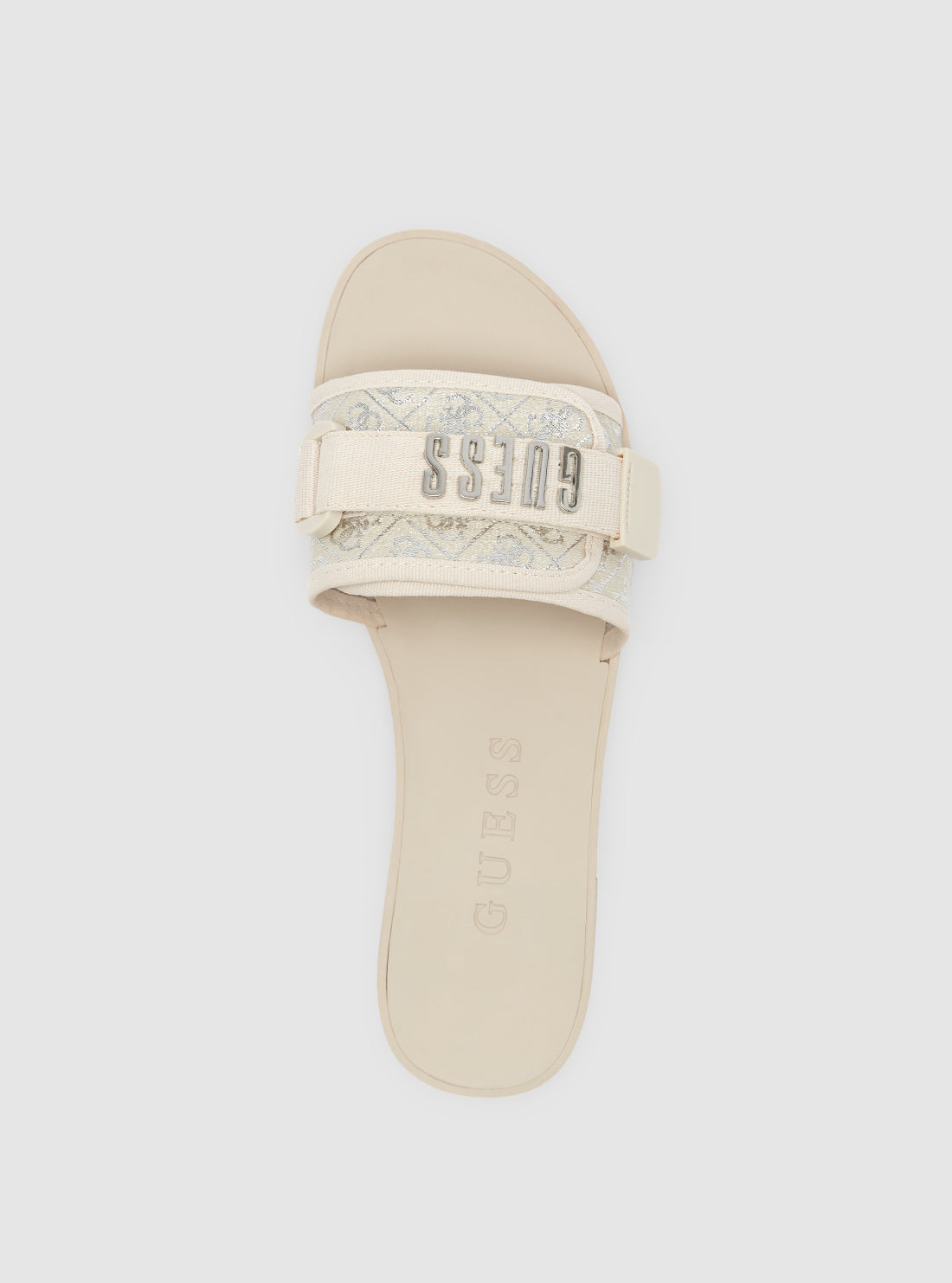 Elyze Logo Slides for Women - Comfortable Beige Sandals for Casual Wear, Beach, and Poolside Relaxation