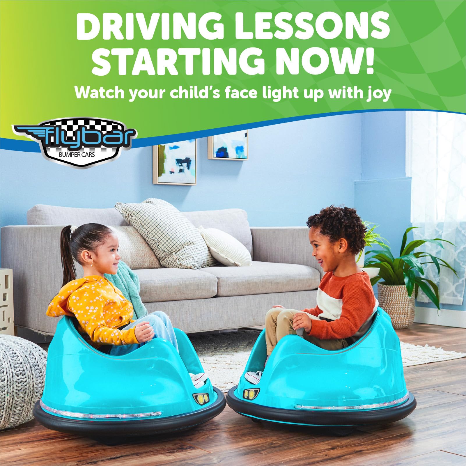 Flybar FunPark 6V Electric Bumper Car for Toddlers & Kids (1.5-4 Years) - 360° Spin, LED Lights, 66 lbs Capacity - Perfect for Indoor Playrooms, Birthday Parties & Backyard Fun (No Remote Control)
