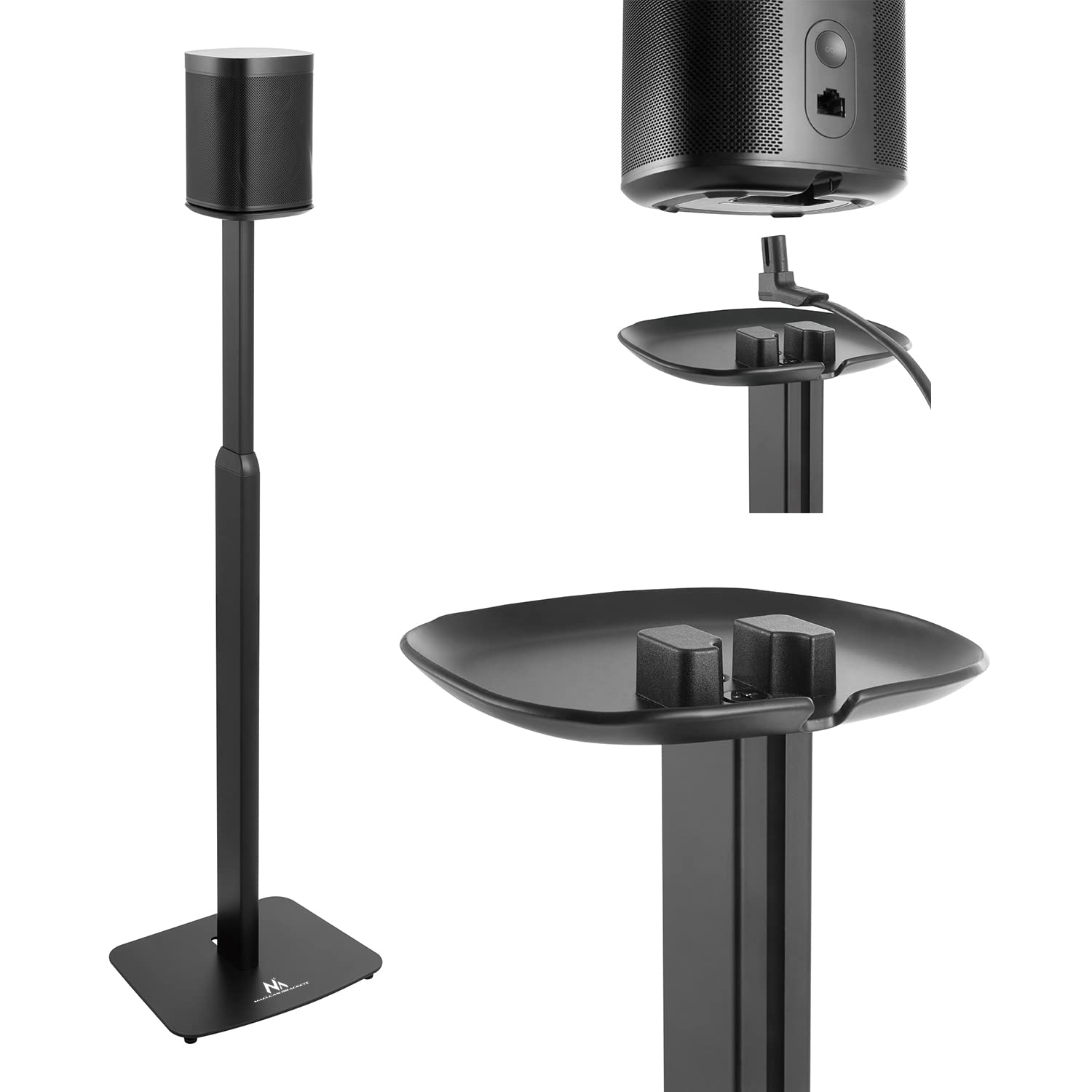 Maclean MC-896 Adjustable Speaker Stand (70-127cm) for Sonos One & One SL - Cable Management System - Perfect for Home Theater, Gaming & Music Listening
