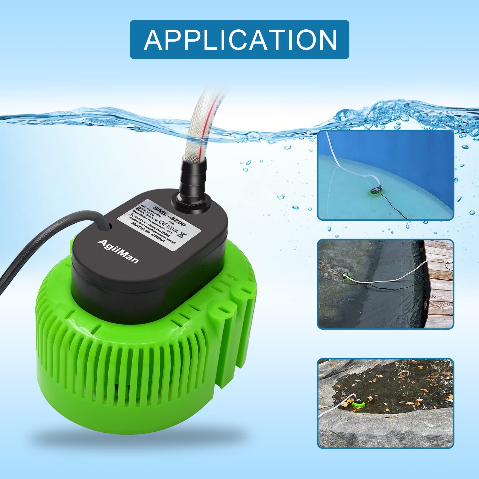 **Best Above Ground Pool Cover Pump - 850 GPH Submersible Water Sump Pump for Swimming Pools with Drainage Hose & 25ft Power Cord - Ideal for Winter Pool Cover Drainage & Rainwater Removal**