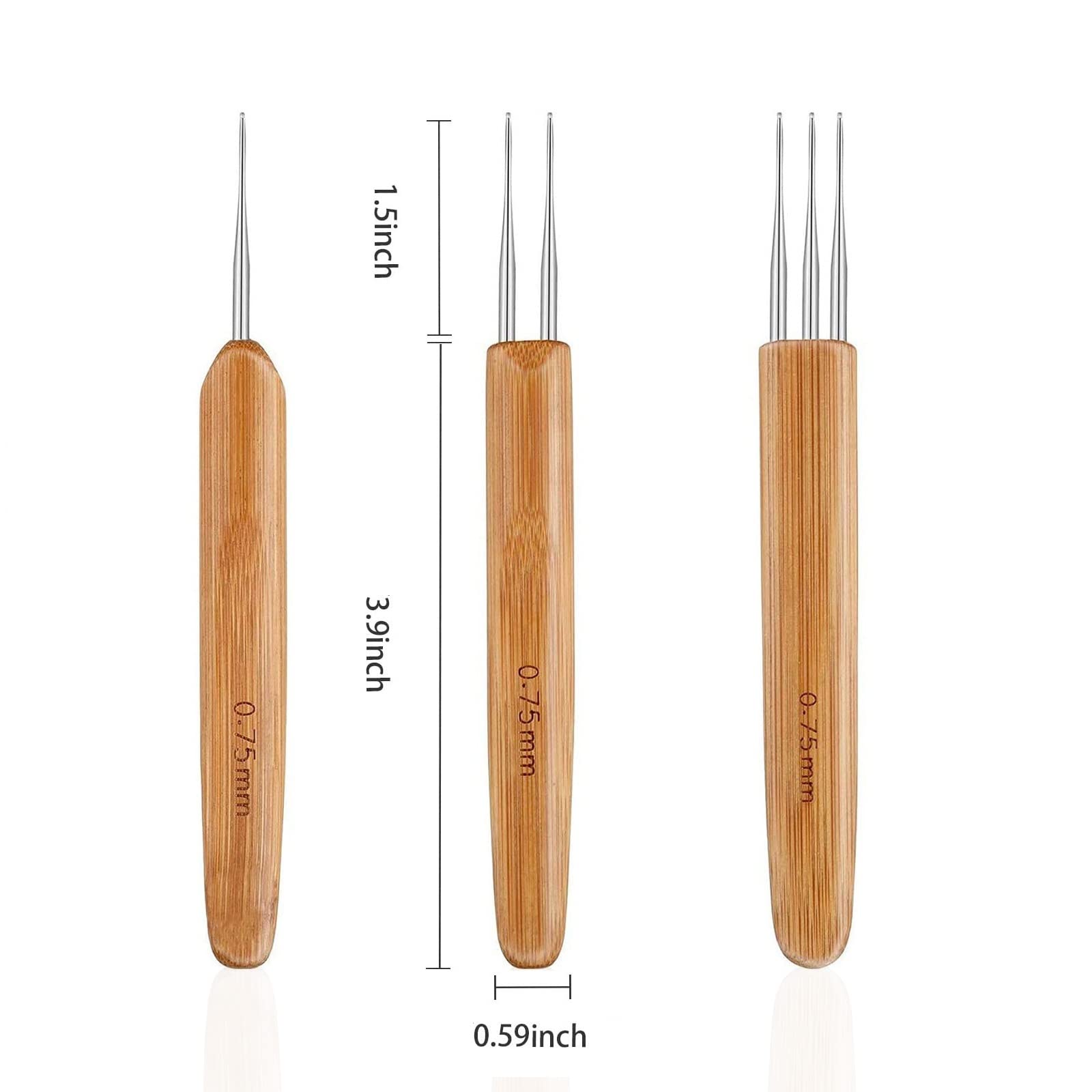 YOUMOO 3-Piece Dreadlock Crochet Hook Set - 0.75mm Professional Hair Braiding Tools (1 Hook, 2 Hooks, 3 Hooks) for Locs, Extensions & Natural Hair Styling - Perfect for Salon & DIY Hair Care
