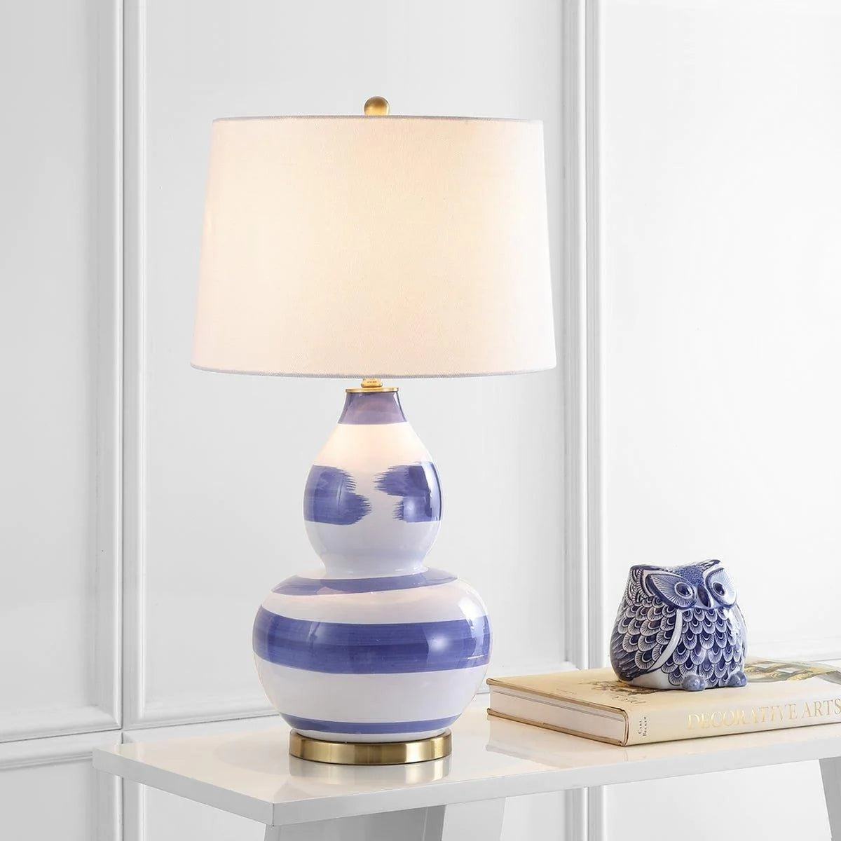 Blue and White Brushstroke Swirl Ceramic Table Lamp - Handcrafted Boho Home Decor for Bedroom, Living Room & Office - Perfect for Reading, Relaxing & Creating Cozy Ambiance