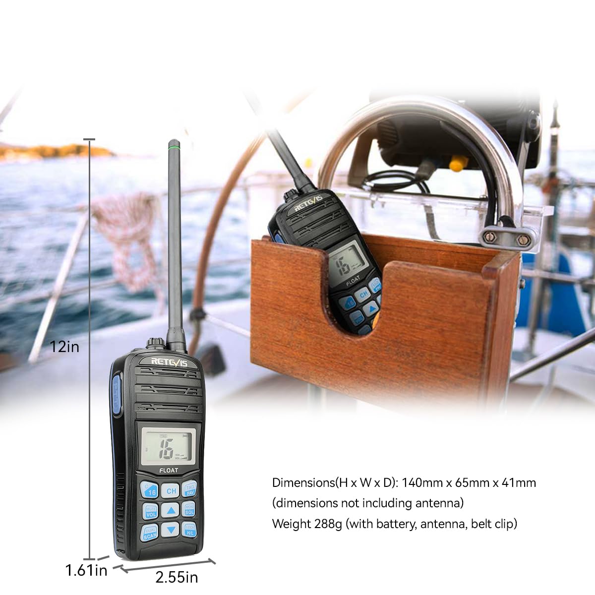Retevis RT55 IP67 Waterproof Floating Handheld Marine Two-Way Radio with NOAA Weather Alert, LCD Screen & Emergency Features - Perfect for Boating, Kayaking, and Ship-to-Shore Communication