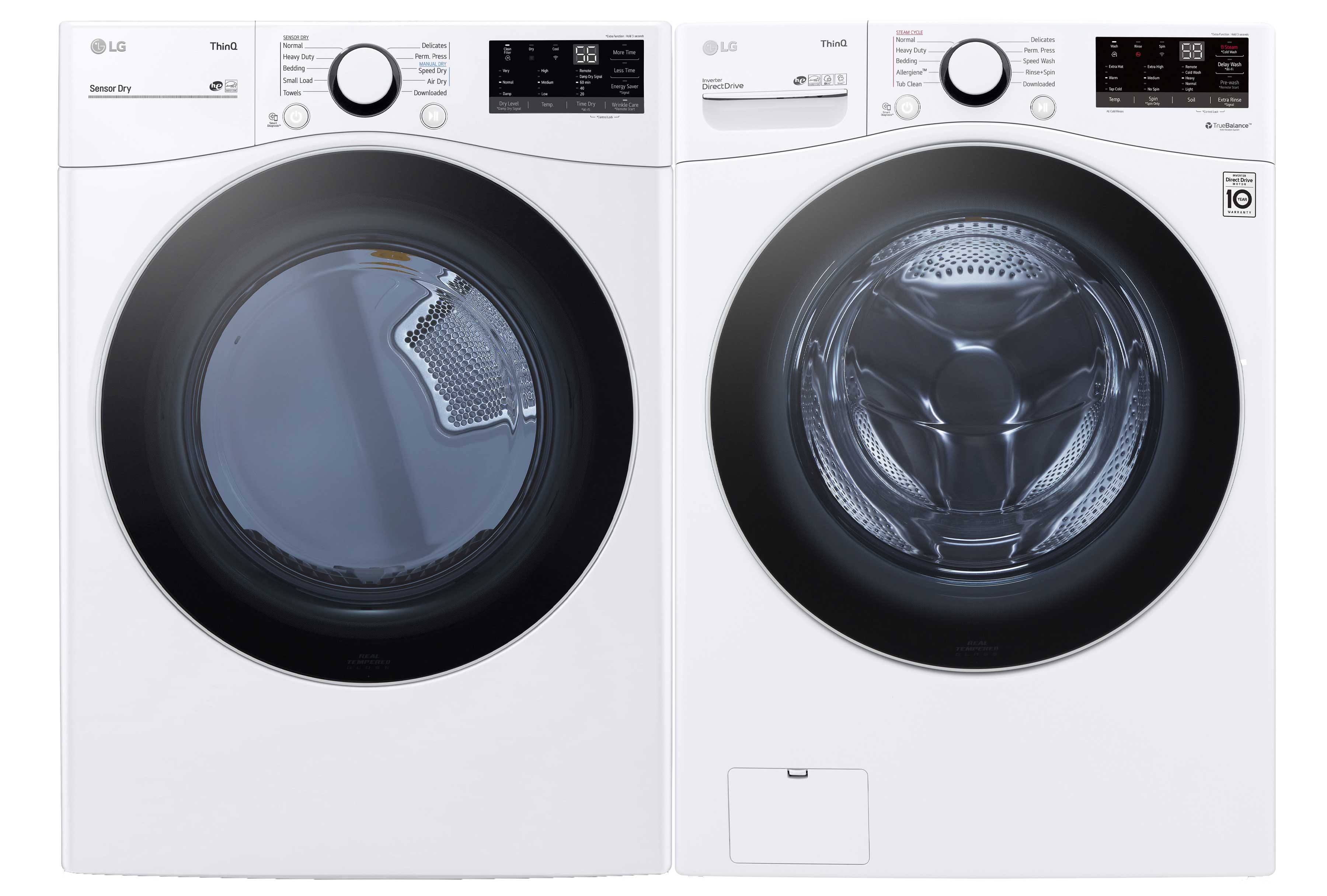 LG WM3600HWA 5.2 cu. ft. White Front Load Washer & DLE3600W 7.4 cu. ft. Electric Dryer Set - Perfect for Laundry Rooms, Apartments, and Energy-Efficient Homes