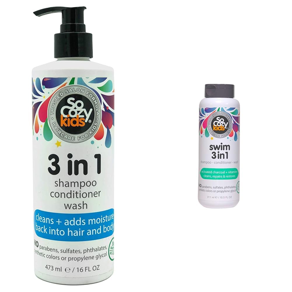 SoCozy Kids 3-in-1 Shampoo, Conditioner & Body Wash - Gentle Cleansing & Hydration for Children's Hair & Skin | Perfect for Daily Bath & Post-Swim Care