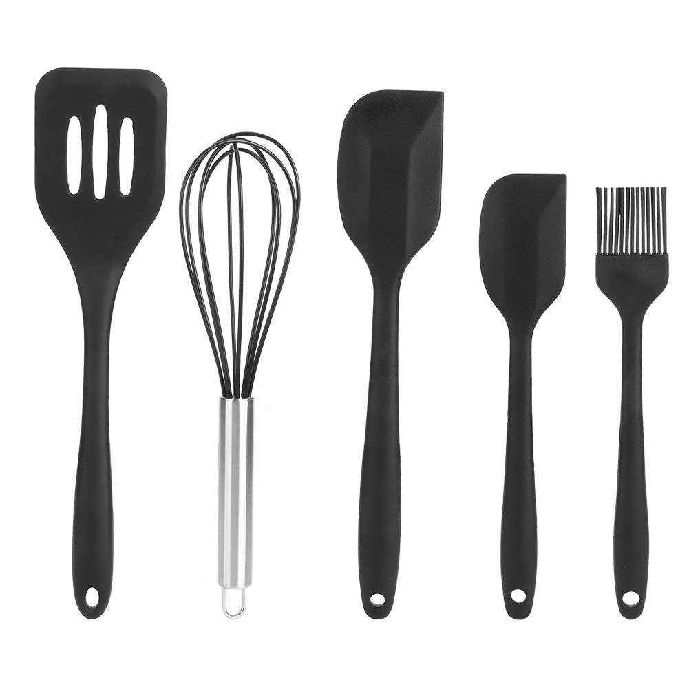 Raguso 5-Piece Silicone Kitchen Utensil Set - Non-Stick Spatula, Cake Spatula, Cream Spatula, Egg Beater & BBQ Brush for Baking, Cooking & Grilling - Heat Resistant & BPA-Free Kitchen Tools for Home Chefs
