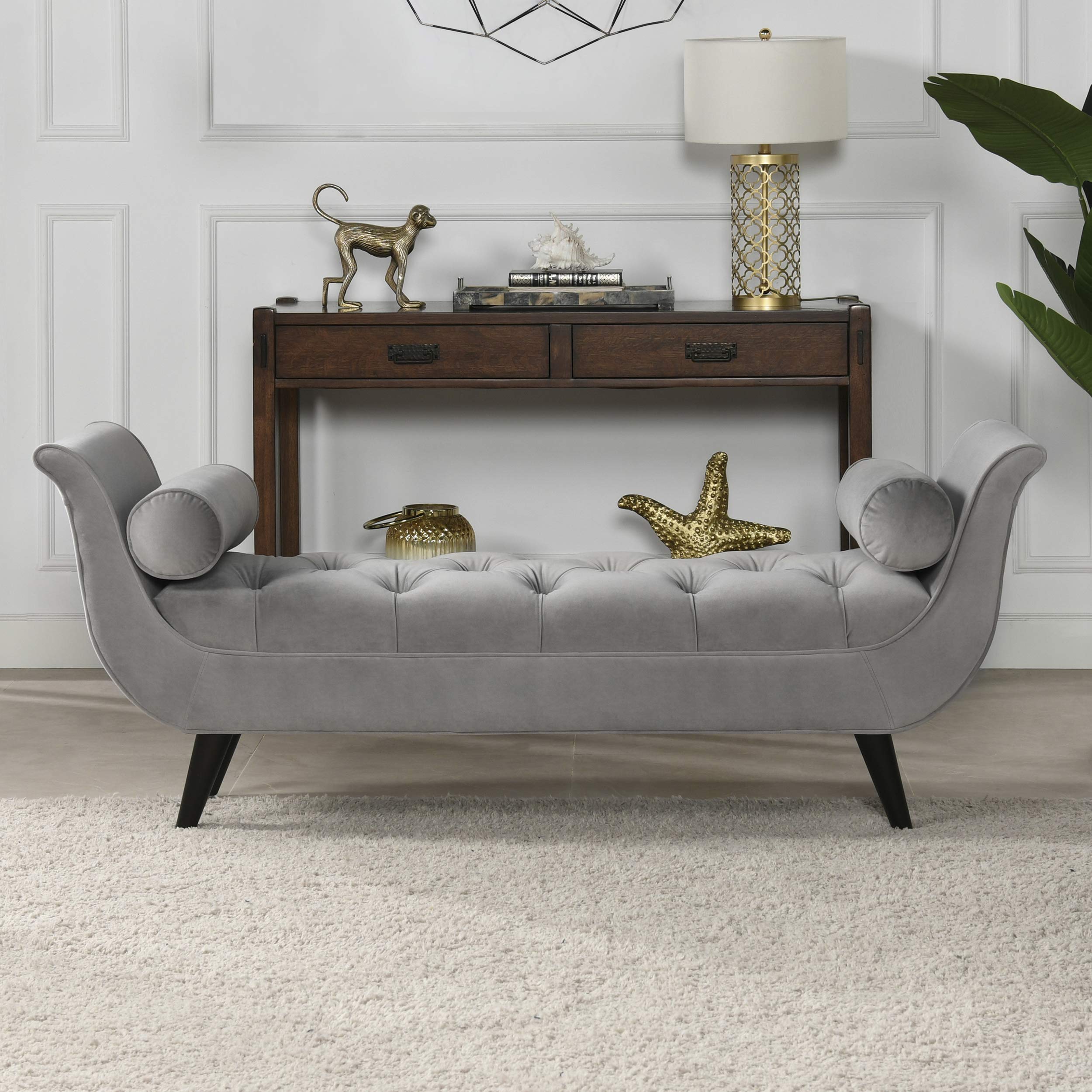 Jennifer Taylor Home Agnes Tufted Flared Arm Entryway Bench - Upholstered Storage Ottoman with Button Tufting for Hallway, Living Room & Bedroom Decor