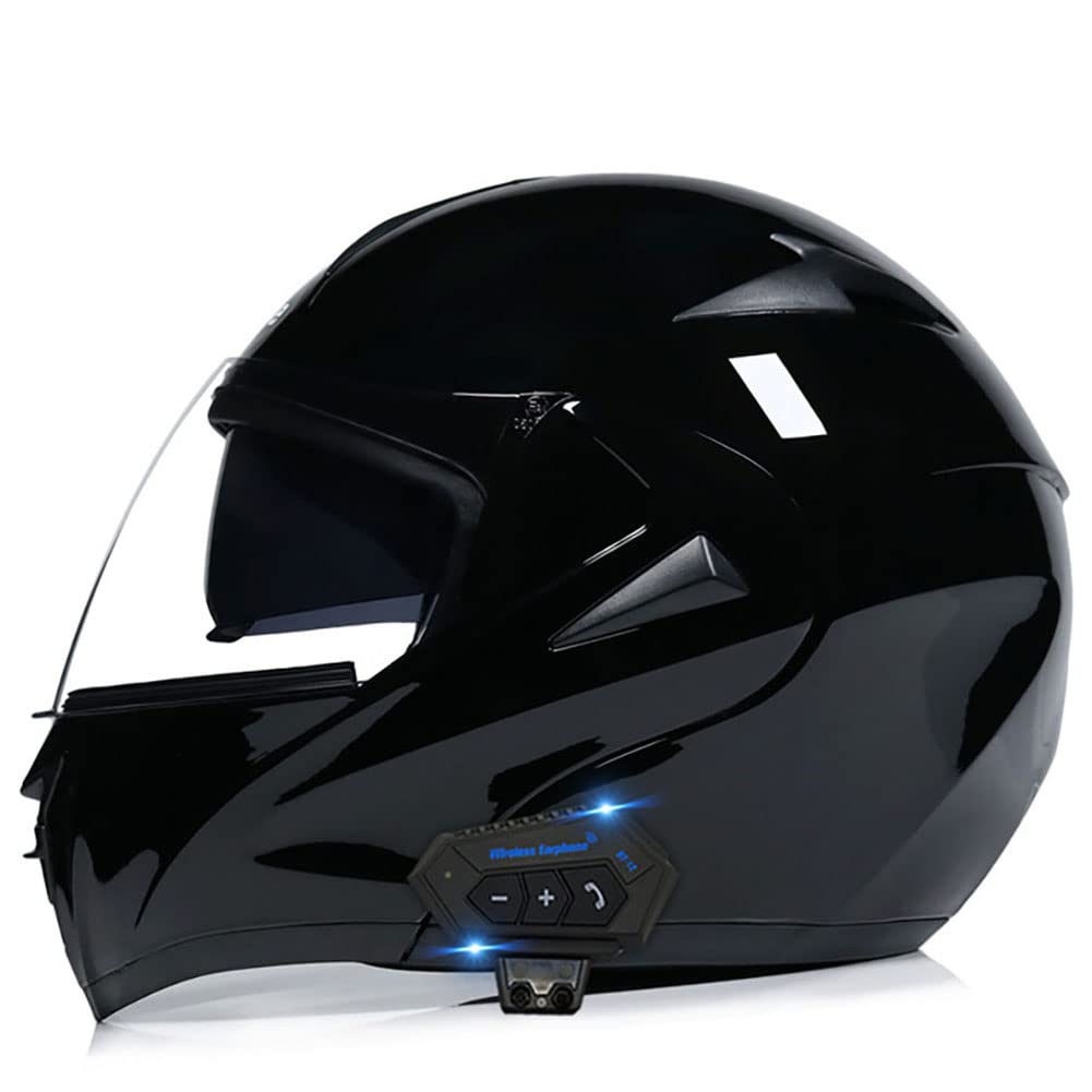 Lutcaut DOT Approved Full Face Motorcycle Bluetooth Helmet for Men & Women - Modular Flip-Up Design with Dual Visors & Integrated Bluetooth (X-Large, Gloss Black) - Perfect for Commuting, Touring & Urban Riding