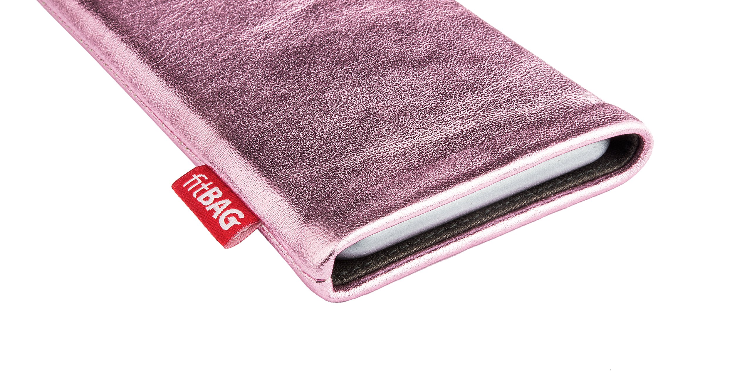Premium Custom Fit Pink Groove Sleeve for HTC U Play with Original Clear Case | Genuine Nappa Leather Pouch with Microfiber Lining for Screen Cleaning | Perfect for Travel, Office & Daily Device Protection