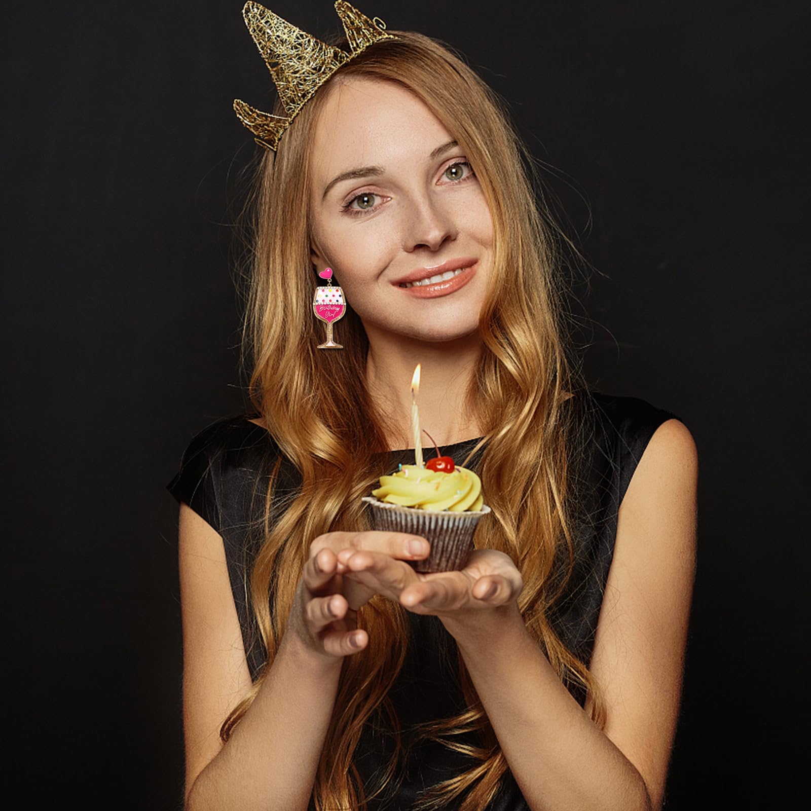 Happy Birthday Earrings for Women - Elegant Statement Cake & Champagne Bottle Dangle Drop Earrings - Perfect Birthday Gifts & Party Favors for Celebrations, Anniversaries, and Special Occasions