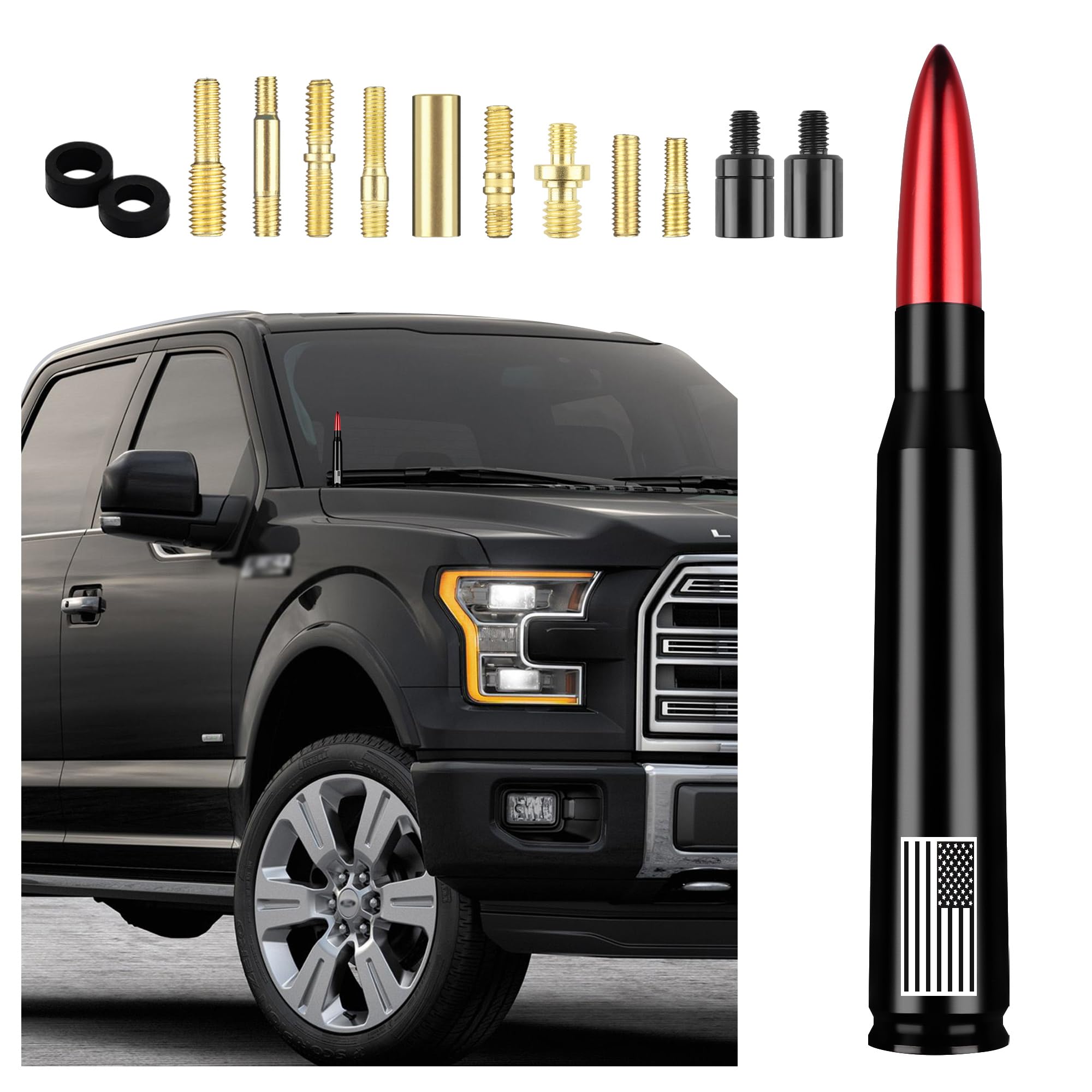 American Flag Car Bullet Antenna - Red Truck & SUV Exterior Decoration Accessory [New Upgrade Flag Design] | Durable Antenna Replacement for Most Vehicles | Perfect for Road Trips, Patriotic Displays & Off-Road Adventures