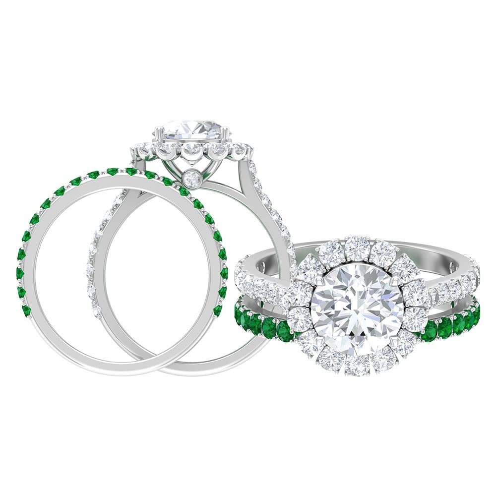 4.25 CT Moissanite & Emerald Wedding Ring Set in 14K Solid Gold - Classic Bridal Engagement Ring for Women, Timeless Elegance for Proposals, Anniversaries and Special Occasions