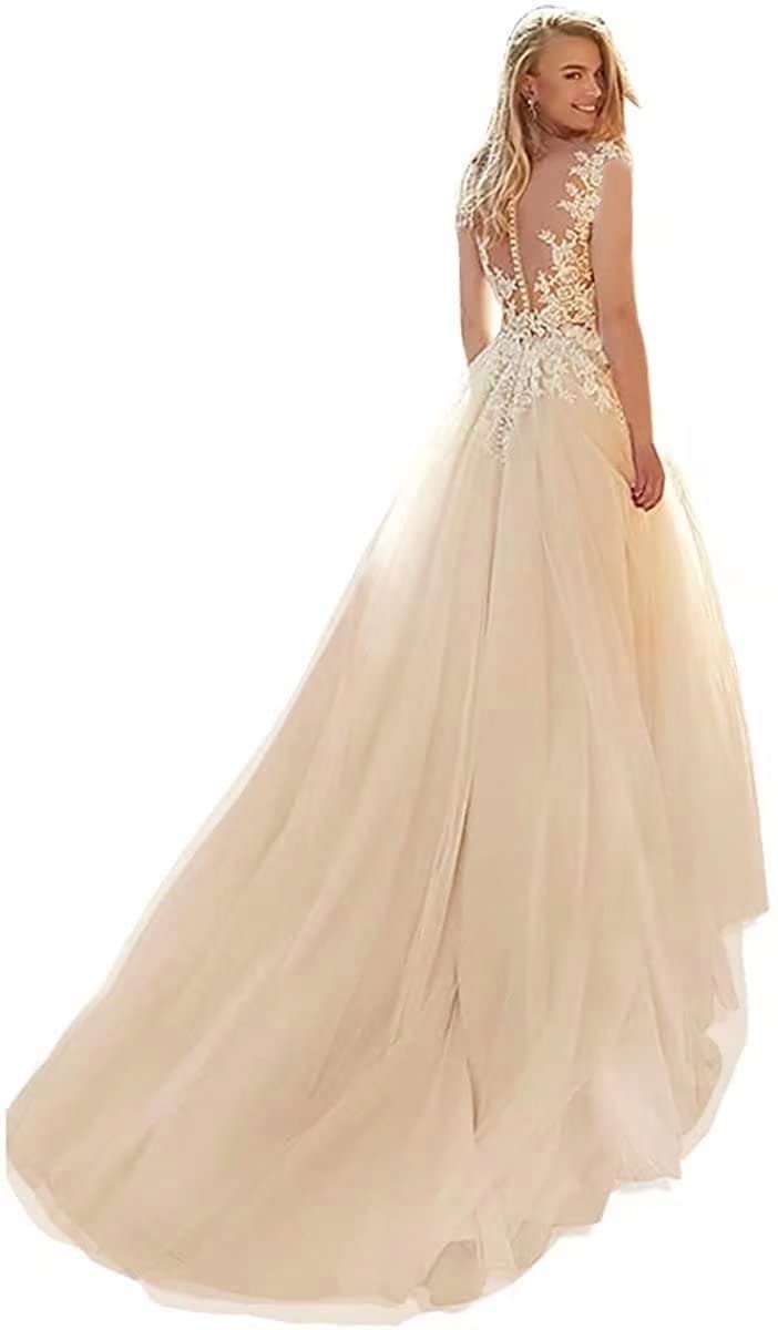 Elegant 2022 Women's Lace Wedding Dresses with Train - Romantic Bridal Gowns for Bride - Perfect for Church Ceremonies, Beach Weddings & Formal Receptions