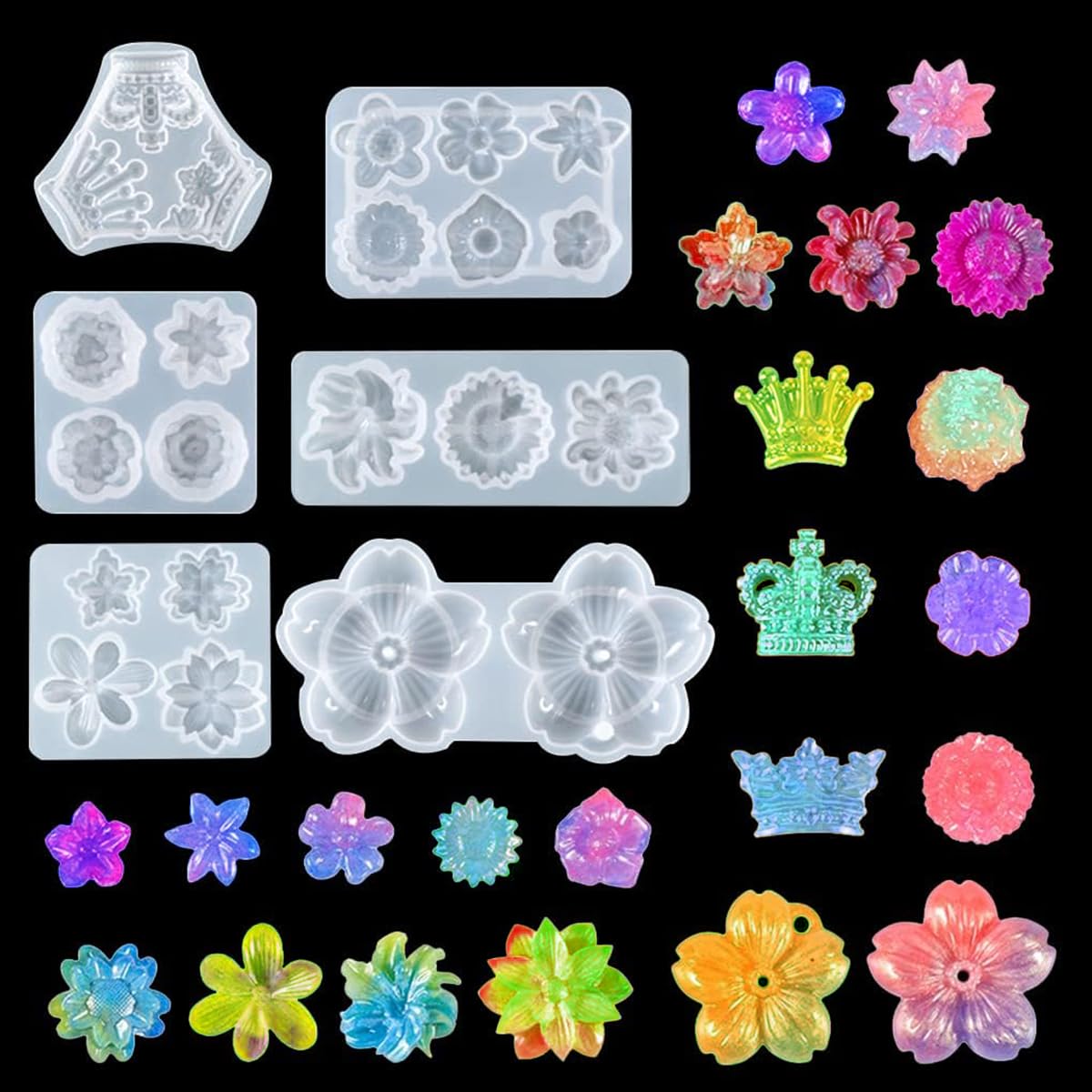 FineInno 6Pcs Flower Silicone Molds - Daisy, Crown Chrysanthemum & Sunflower Resin Casting Molds for DIY Jewelry Making (Earrings, Necklaces) - Perfect for Epoxy Resin Crafts, Home Decor & Gift Making