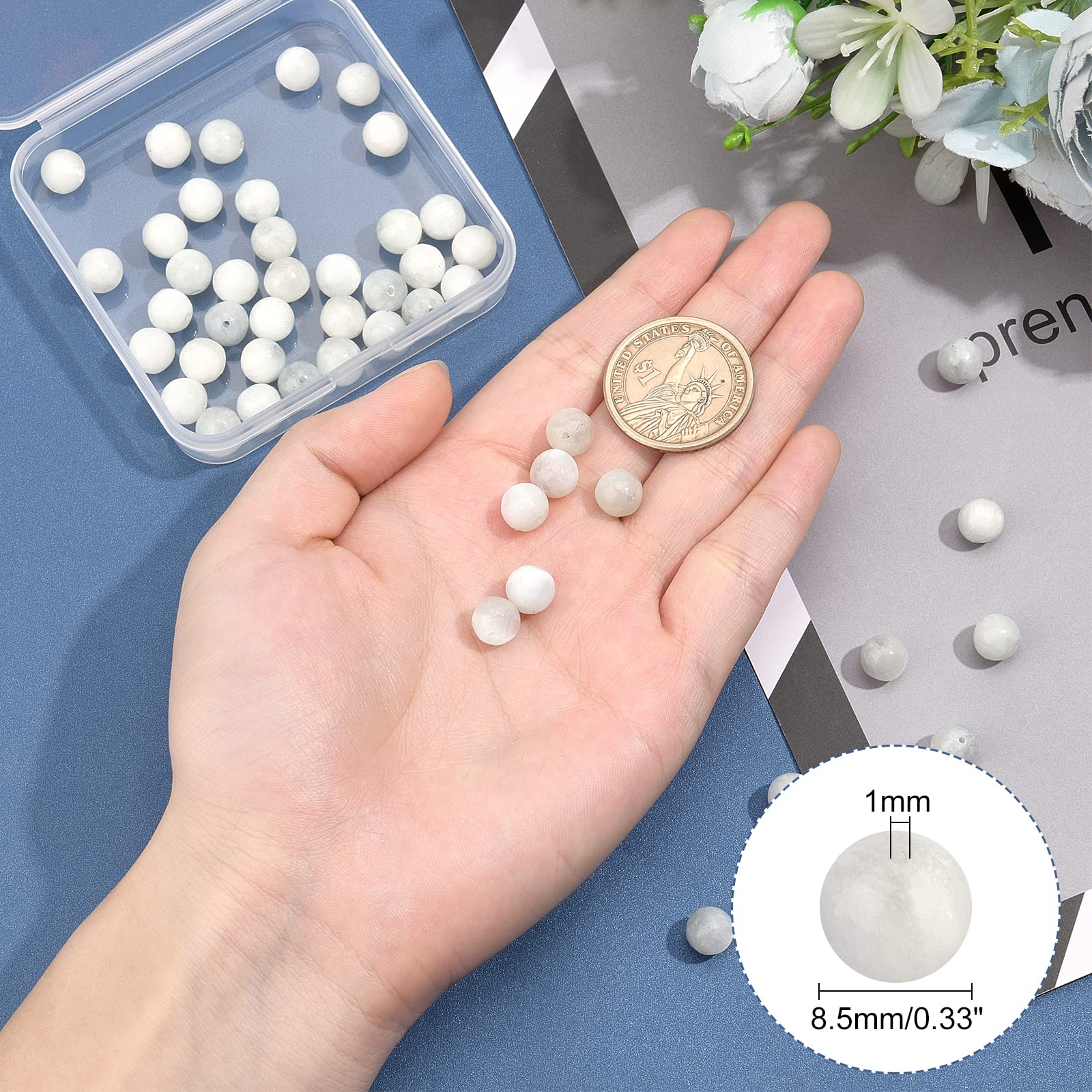 46pcs 8mm Natural Selenite Gemstone Beads - Healing Energy Round Loose Stones for DIY Jewelry Making, Bracelets, Necklaces - Meditation, Yoga & Spiritual Wellness Accessories