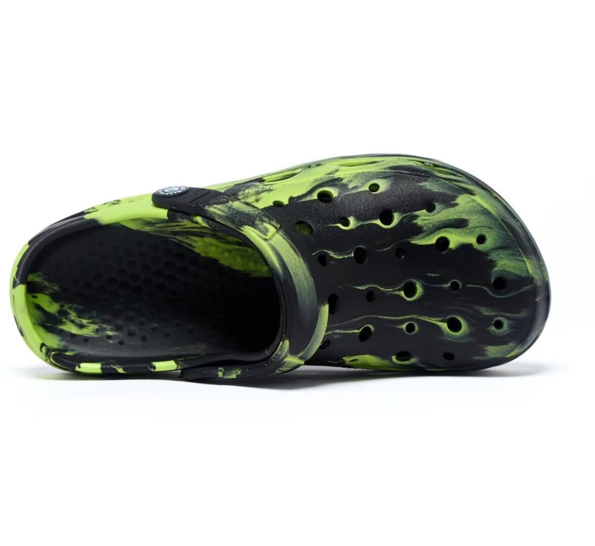 **Kids Boys & Girls Black Camouflage Clogs – Non-Slip Beach Shoes for Children, Classic Marbled Tie-Dye Design – Perfect for Pool, Beach, and Outdoor Play**
