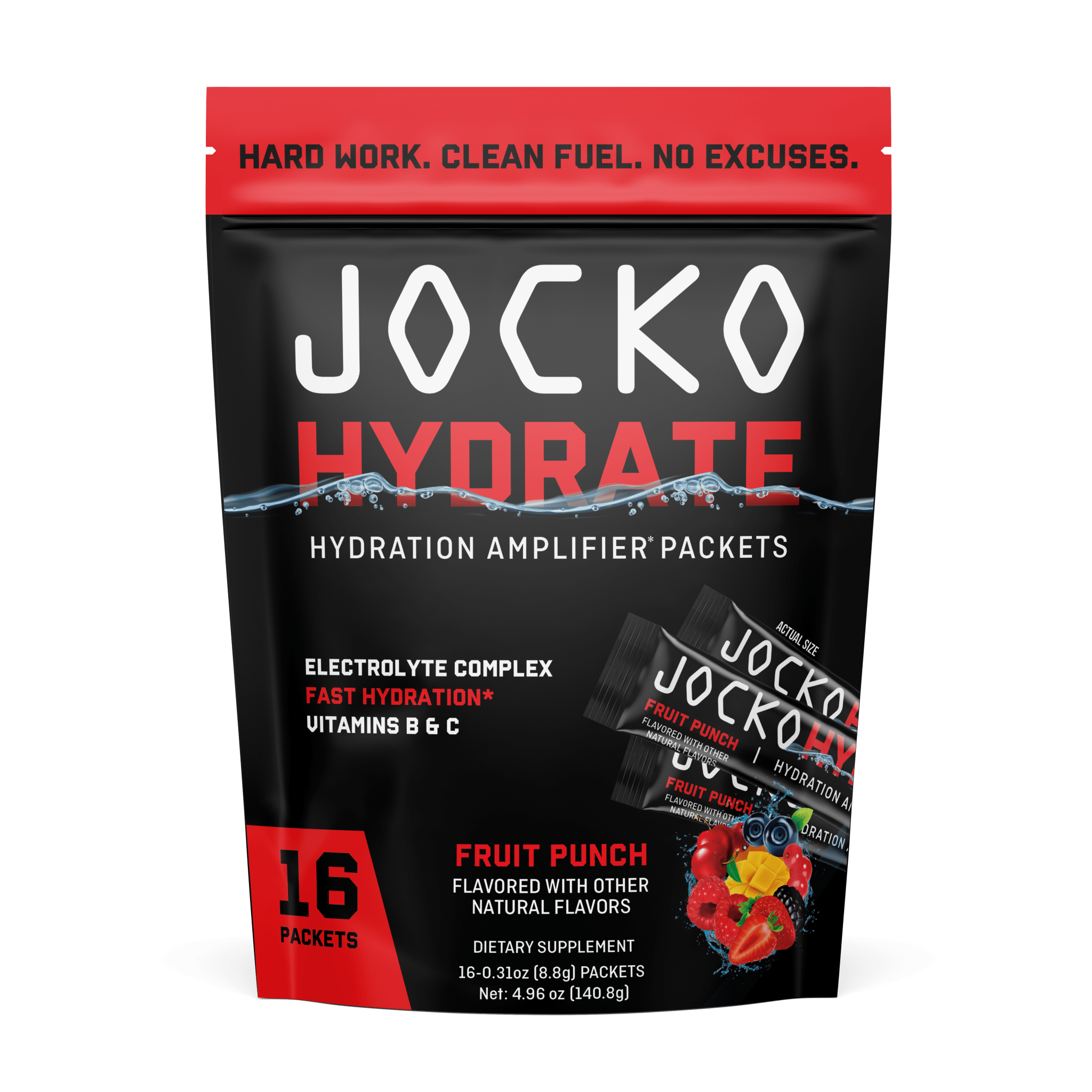JOCKO Hydrate Sticks - Electrolyte Powder Packets for Rapid Hydration & Recovery | Perfect for Workouts, Sports & Outdoor Activities