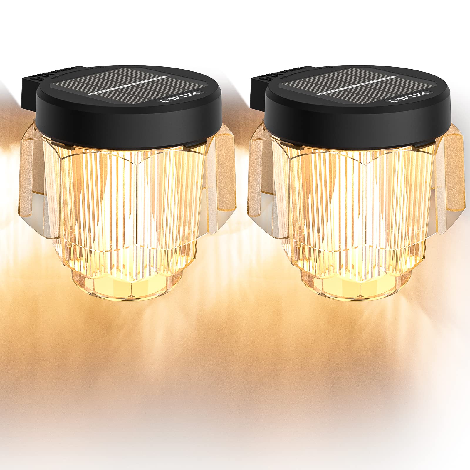 LOFTEK 2 Pack Outdoor Solar Deck Lights - Dusk to Dawn Waterproof Fence Lighting with Color Glow for Garden, Patio, Backyard & Front Door | Energy-Efficient Solar Step Lights for Pathway, Stairs & Landscape Decoration