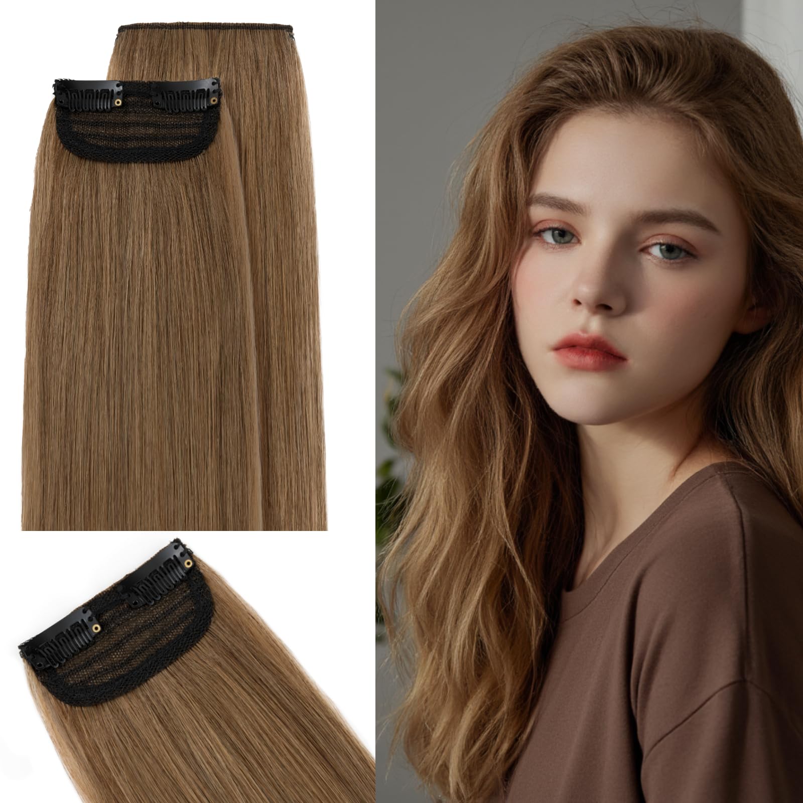 SEGO Clip in Hair Extensions for Women - 100% Remy Human Hair, Mini Hairpieces with 2 Clips, Short Hair Extensions for Volume (2 Pack, 6 Inches, 20g, Light Brown) - Perfect for Daily Styling, Parties & Special Occasions