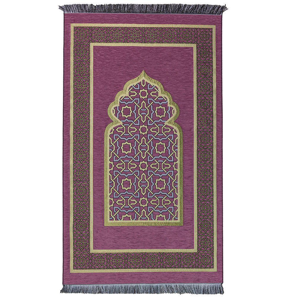 Premium Chenille Embroidered Islamic Prayer Mat - Soft Pink Prayer Rug for Muslim Salah, Home Mosque & Travel Use