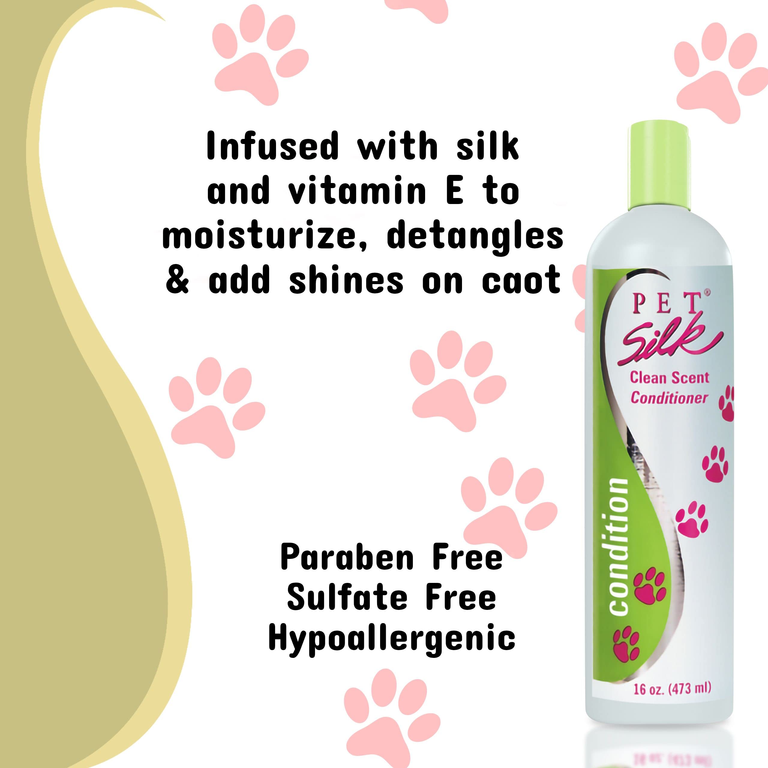 Pet Silk Clean Scent Pet Conditioner - 1 Gallon | Hypoallergenic Dog & Cat Detangling Solution for Shiny Coat | Perfect for Grooming Salons & Home Bathing