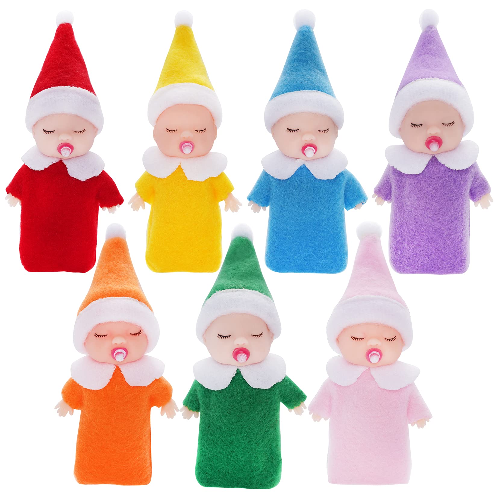 7Pcs Colorful Christmas Pacifier Baby Elf Dolls - Adorable Xmas Decorations for Baby Boys & Girls - Perfect Holiday Gift for Pregnant Mothers & Kids - Great for Baby Advent Calendars, Stockings & Nursery Decor