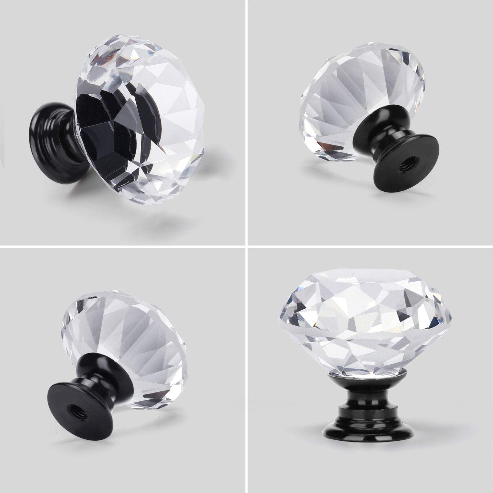 10 Pcs 30MM Black Glass Crystal Cabinet Knobs and Drawer Pulls - Elegant Hardware for Kitchen, Dresser, Wardrobe & Furniture Upgrades