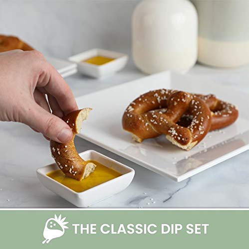 [6 Sets of 4] 10x10 Inch White Square Melamine Plates - Unbreakable Elegant Dinnerware Set with Sauce Dish - Perfect for Restaurants, Picnics, Parties & Outdoor Dining