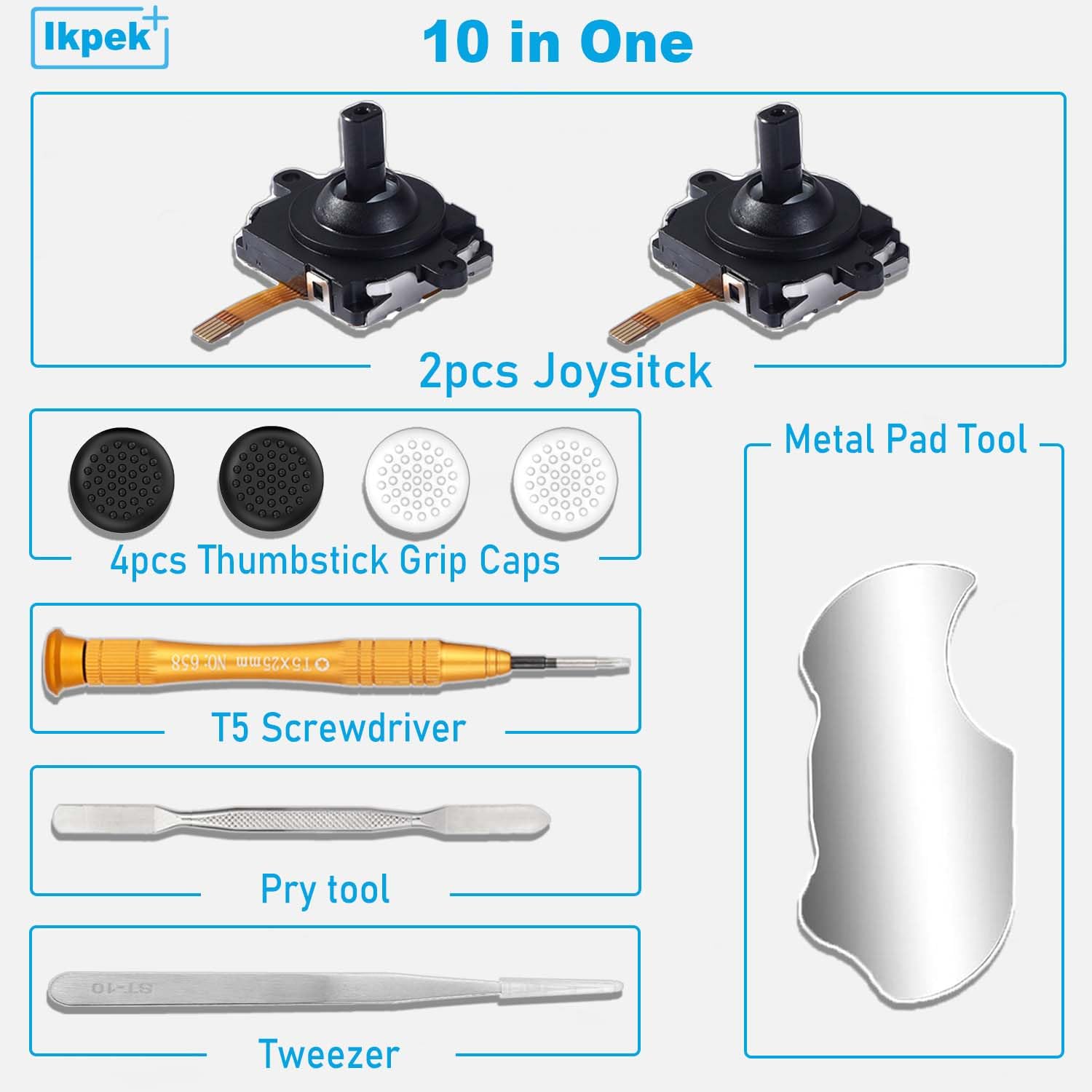 2 Pack Joystick Replacement Kit for Meta Quest 3 Controller (10-in-1) - Includes 4 Joysticks, 4 Thumbstick Grips, T5 Screwdriver, Tweezer & Pry Tool - Perfect for Oculus Quest 3 Controller Repair & Maintenance - Ideal for VR Gaming Enthusiasts & DIY Fixes