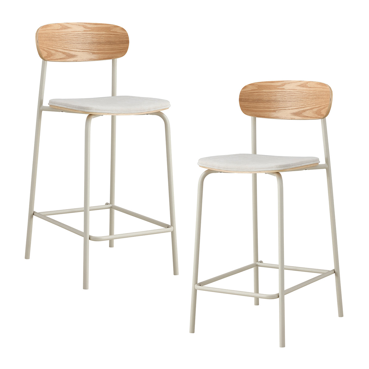 Modern Cove Fabric Bar Stools Set of 2 - Counter Height Kitchen Island Stools with Padded Seat & Metal Legs - Perfect for Breakfast Nook, Home Bar & Dining Room Decor