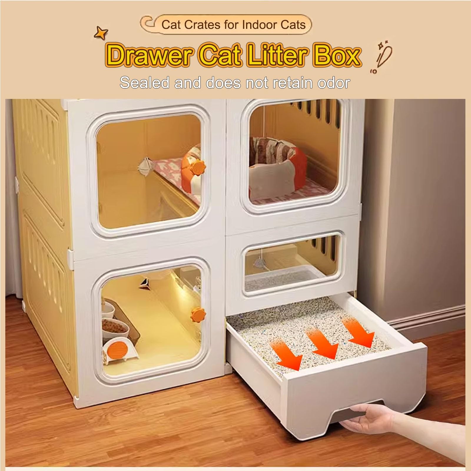 Premium Cat Cage Indoor with Litter Box & Storage Top - 106x46.5x116cm Large Pet Kennel with Ventilation Panels | Perfect for Small Apartments, Travel & Multi-Cat Homes (Package 2, Gray)