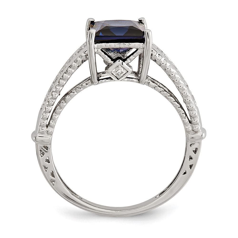 925 Sterling Silver Synthetic Blue Sapphire & Cubic Zirconia Ring - Elegant Women's Fine Jewelry Gift for Anniversary, Engagement & Special Occasions
