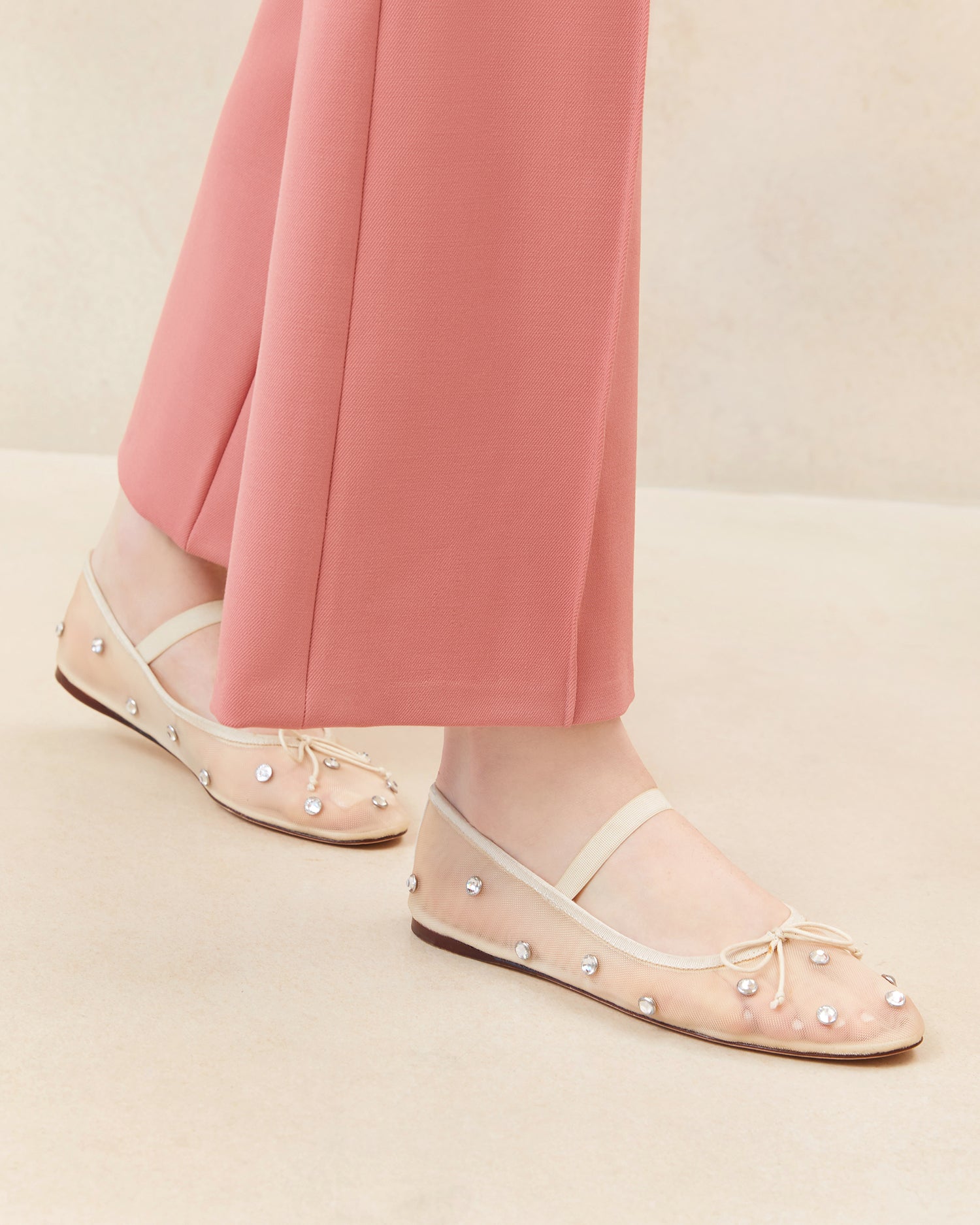 Leonie Women's Comfortable Cream & Crystal Embellished Ballet Flats - Perfect for Work, Parties & Casual Wear