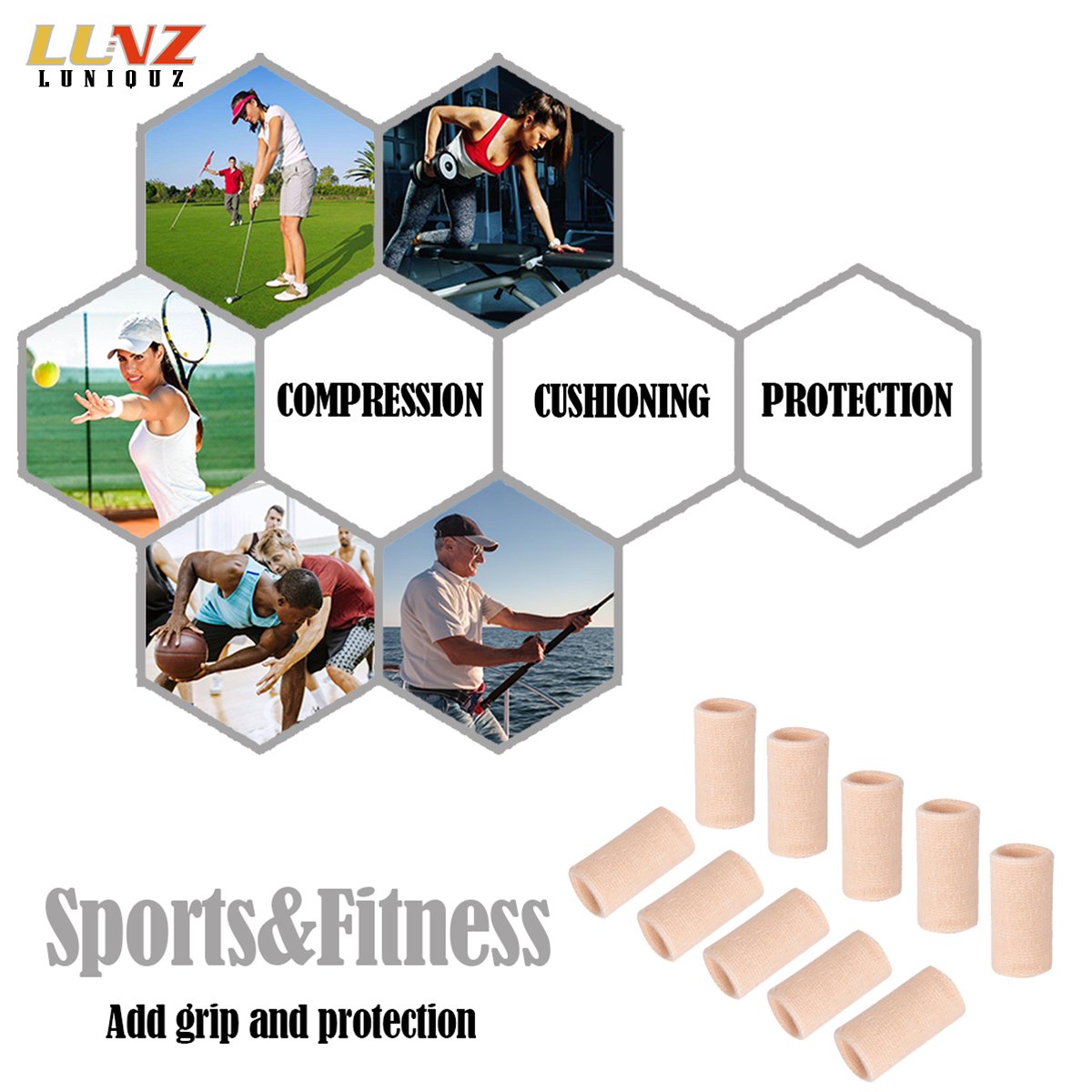Luniquz Finger Sleeves Brace - Elastic Finger Splint for Joint Support & Compression - Prevent Calluses & Relieve Pain - Ideal for Sports, Gaming, Typing & Arthritis Relief