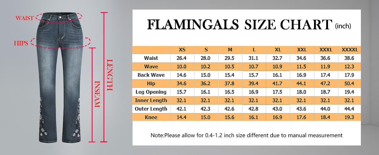 Flamingals Women's Floral Embroidery Bootcut Jeans - Mid Waist High Stretch Denim Pants with Pockets | Casual Wear, Office Outfits & Date Night Fashion