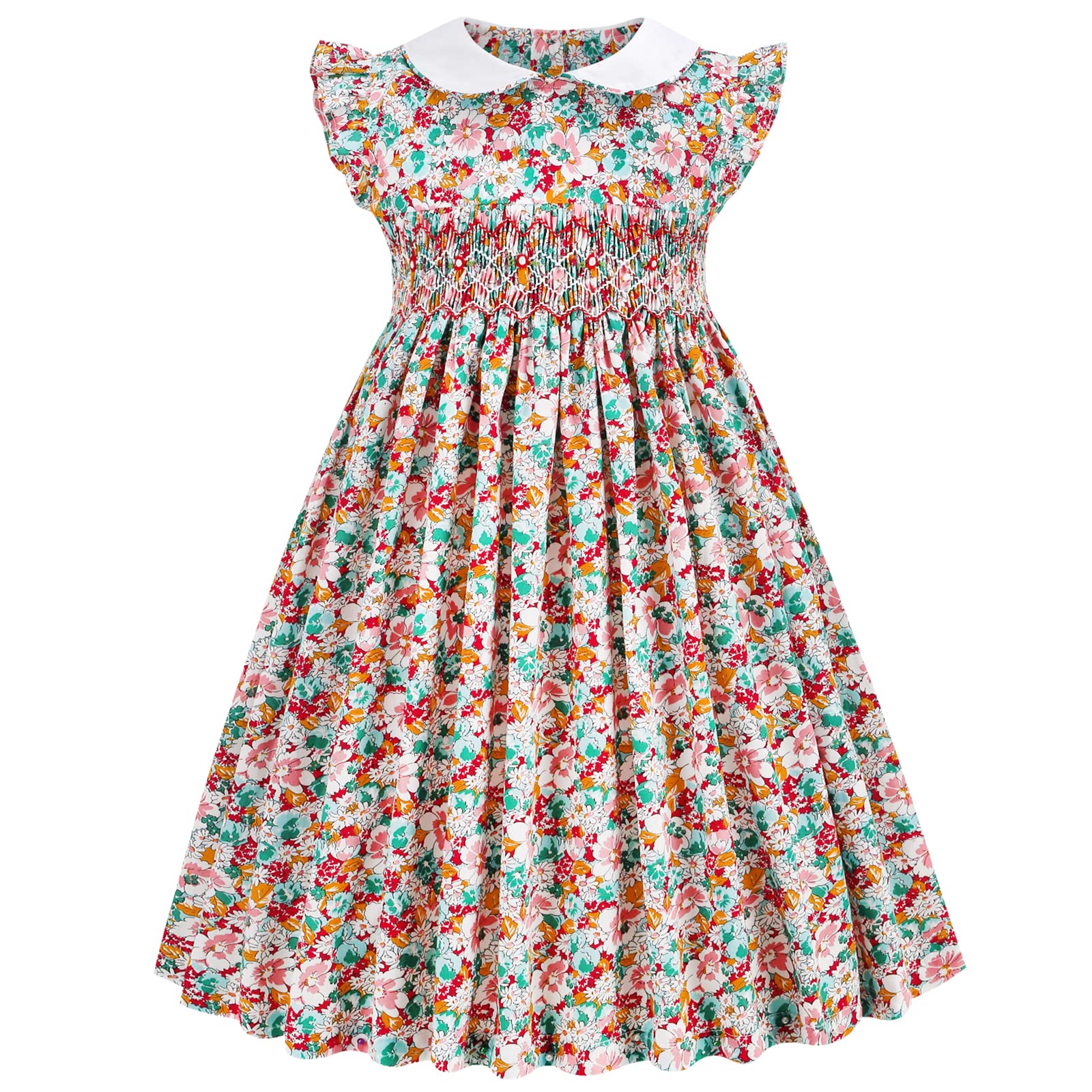 Floral Smocked Baby Girl Dresses - Toddler Spring Summer Outfits with Peter Pan Collar | Perfect for Birthday Parties, Photo Shoots & Special Occasions