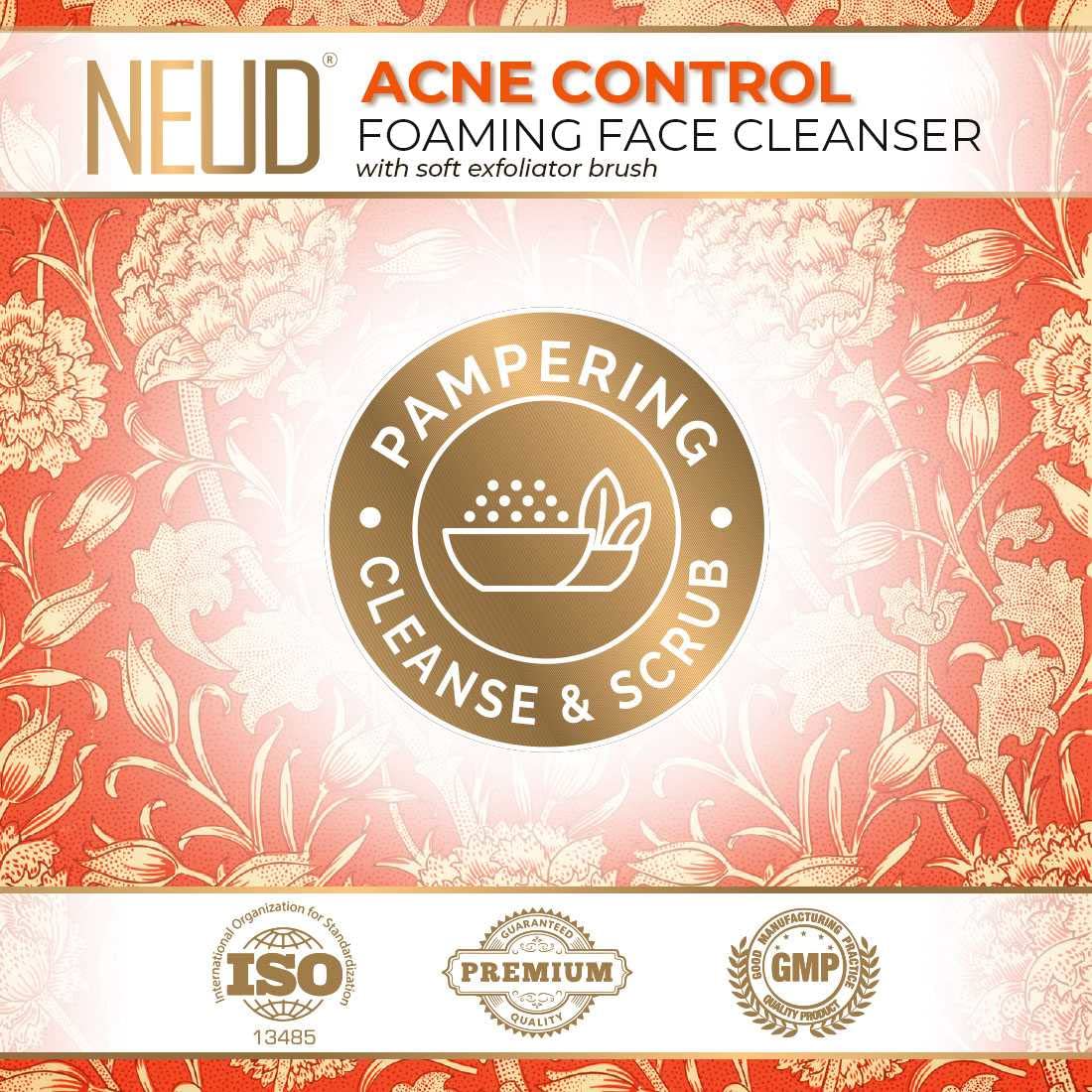 NEUD Acne Control Foaming Face Cleanser with Salicylic Acid, Neem & Tea Tree Oil - 2 Pack (150ml Each) | Gentle Daily Facial Wash for Oily & Acne-Prone Skin | Perfect for Morning & Night Skincare Routine