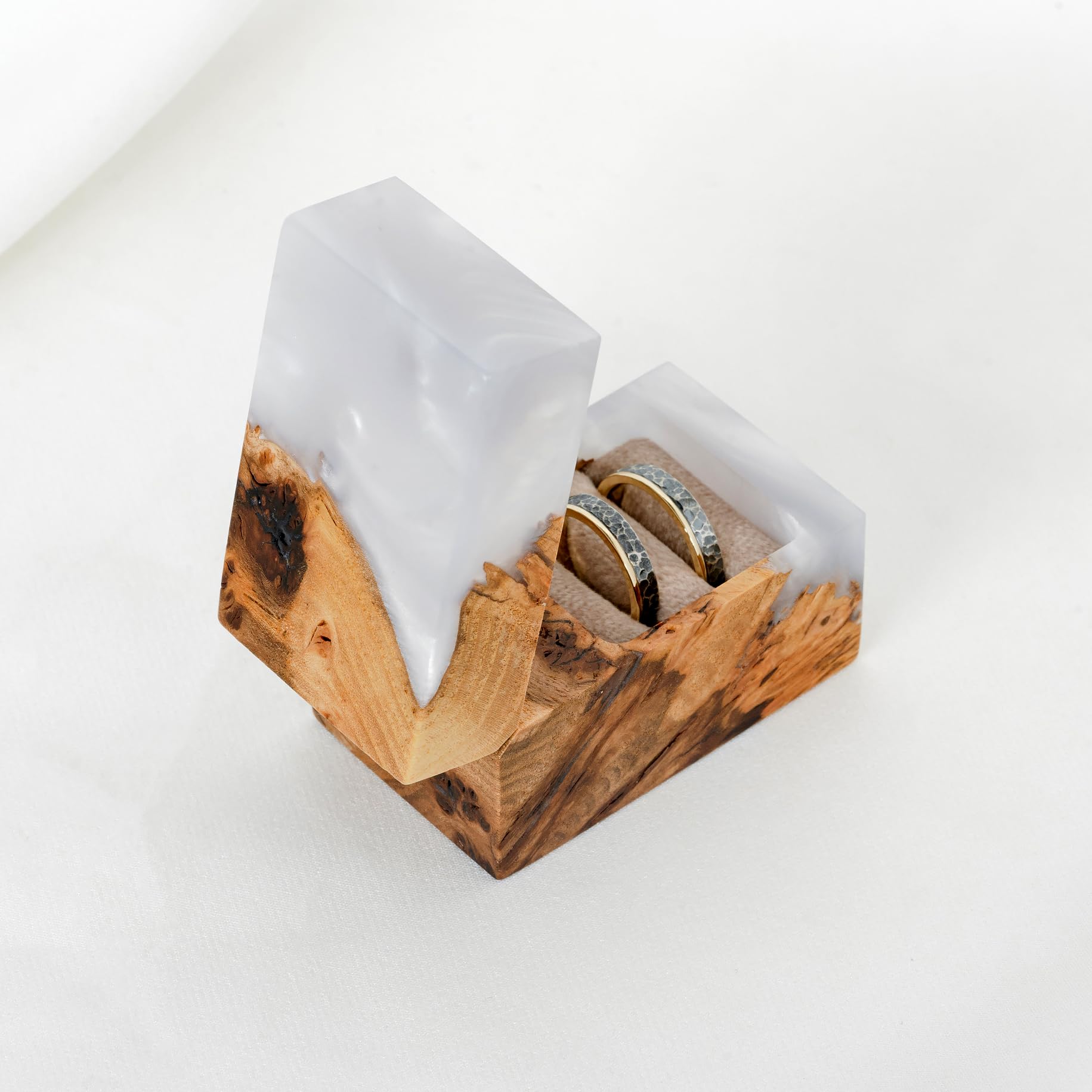 Exquisite Handcrafted Wooden Engagement Ring Bearer Box - Unique Proposal Ring Box for Wedding Day - Double Ring Holder for Women & Men - Perfect Engagement Gift & Ring Display (White, Accord Style) | Ideal for Wedding Proposals, Vow Renewals & Romantic Surprises