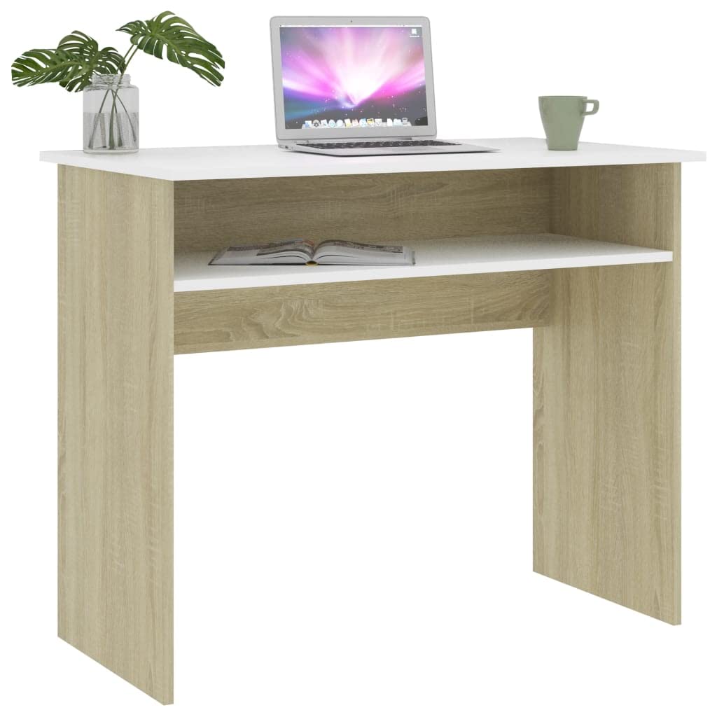 Modern White & Sonoma Oak Study Desk 35.4