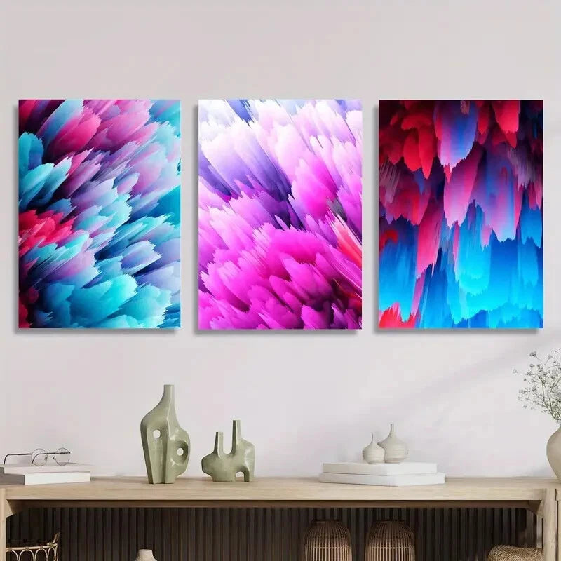 3-Piece Abstract Colorful Pink and Purple Wall Art Set - Framed Canvas Paintings 40x60cm | High-Quality Print | 100% Australian Made | Ready to Hang | Perfect for Living Room, Bedroom & Office Decor