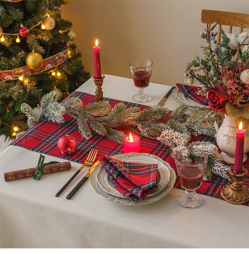 Purple Tree Tartan Cotton Table Runner 13x72 Inch for 6-Seater Dining Table - Christmas Holiday Decor, Xmas Dinner Party Tablecloth, Perfect for Festive Gatherings & Seasonal Home Decor