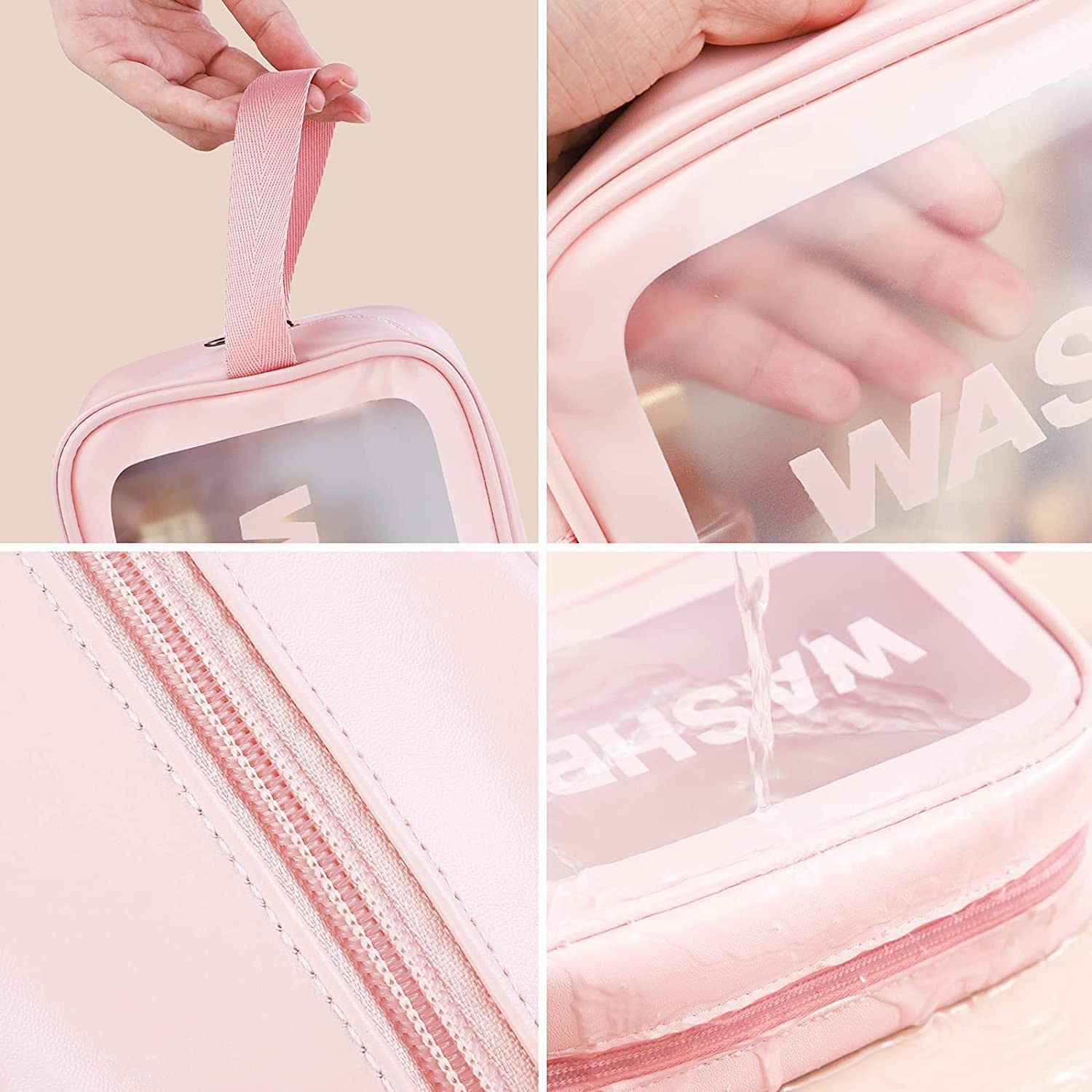 WELL ENTERPRISE 3-Pack Pink Transparent Cosmetic Wash Bags - Waterproof Makeup Pouch & Travel Toiletry Organizer with Zipper & Handle for Women & Men - Perfect for Gym, Travel, and Daily Beauty Storage
