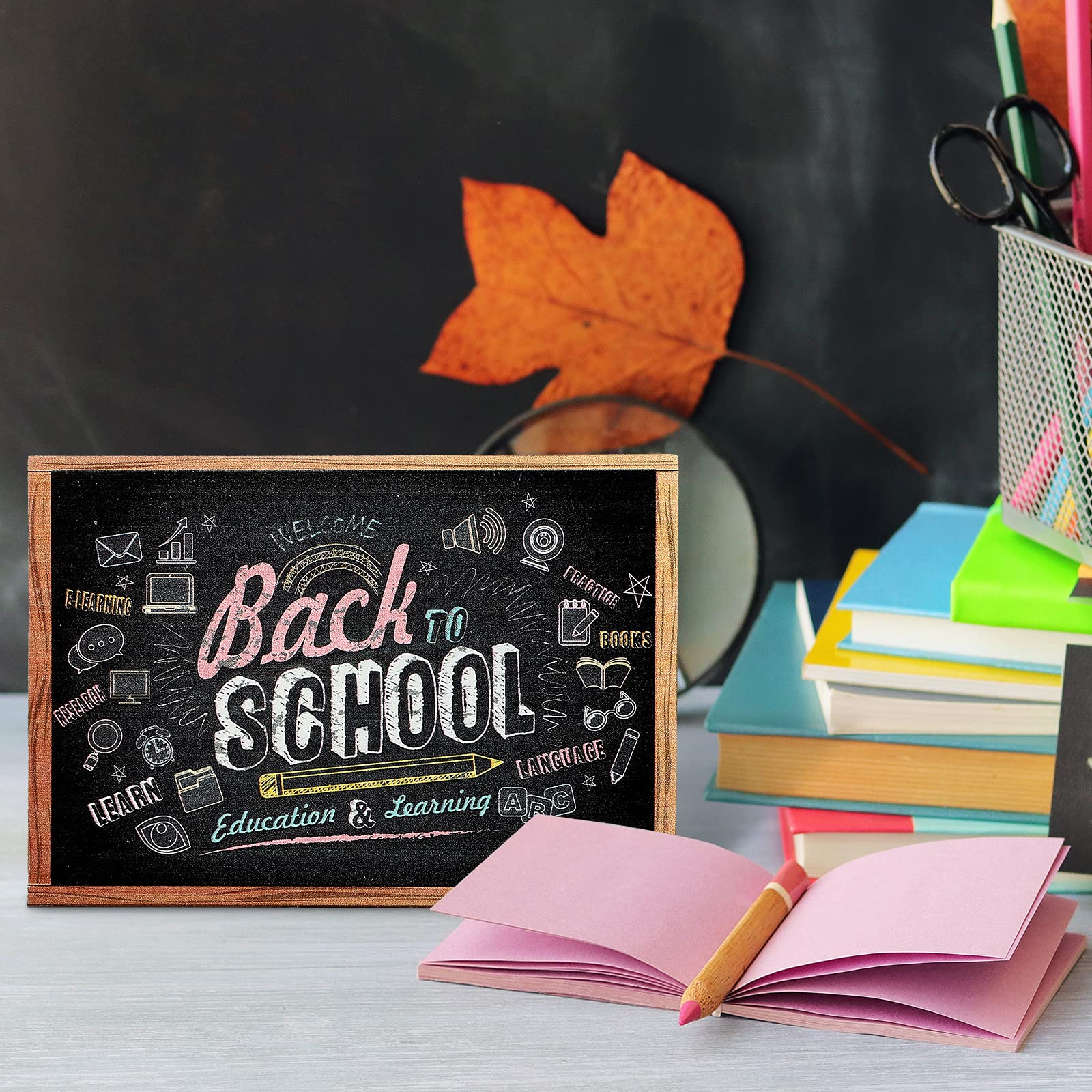 3-Piece Wooden Back to School Table Centerpiece Set - Teacher Appreciation & First Day of School Decor - Classroom Party Supplies for School Decorations - Perfect for Teacher Gifts, Classroom Celebrations & Welcome Back Events